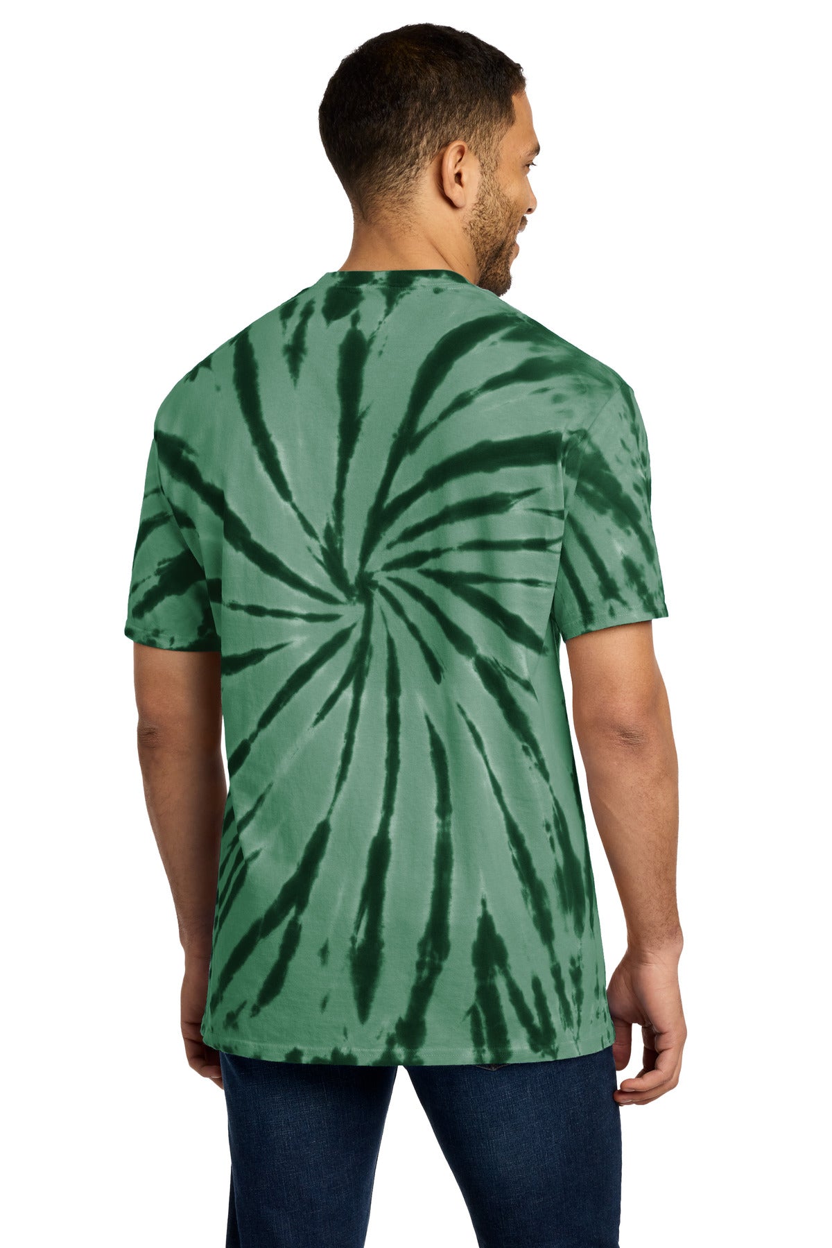 Rear View of Forest Green Port & Co Tie-Dye Tee. PC147 plain