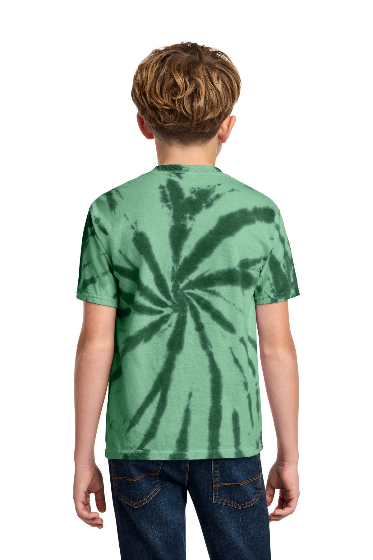 Rear View of Forest Green Port & Co Youth Tie-Dye Tee. PC147Y plain