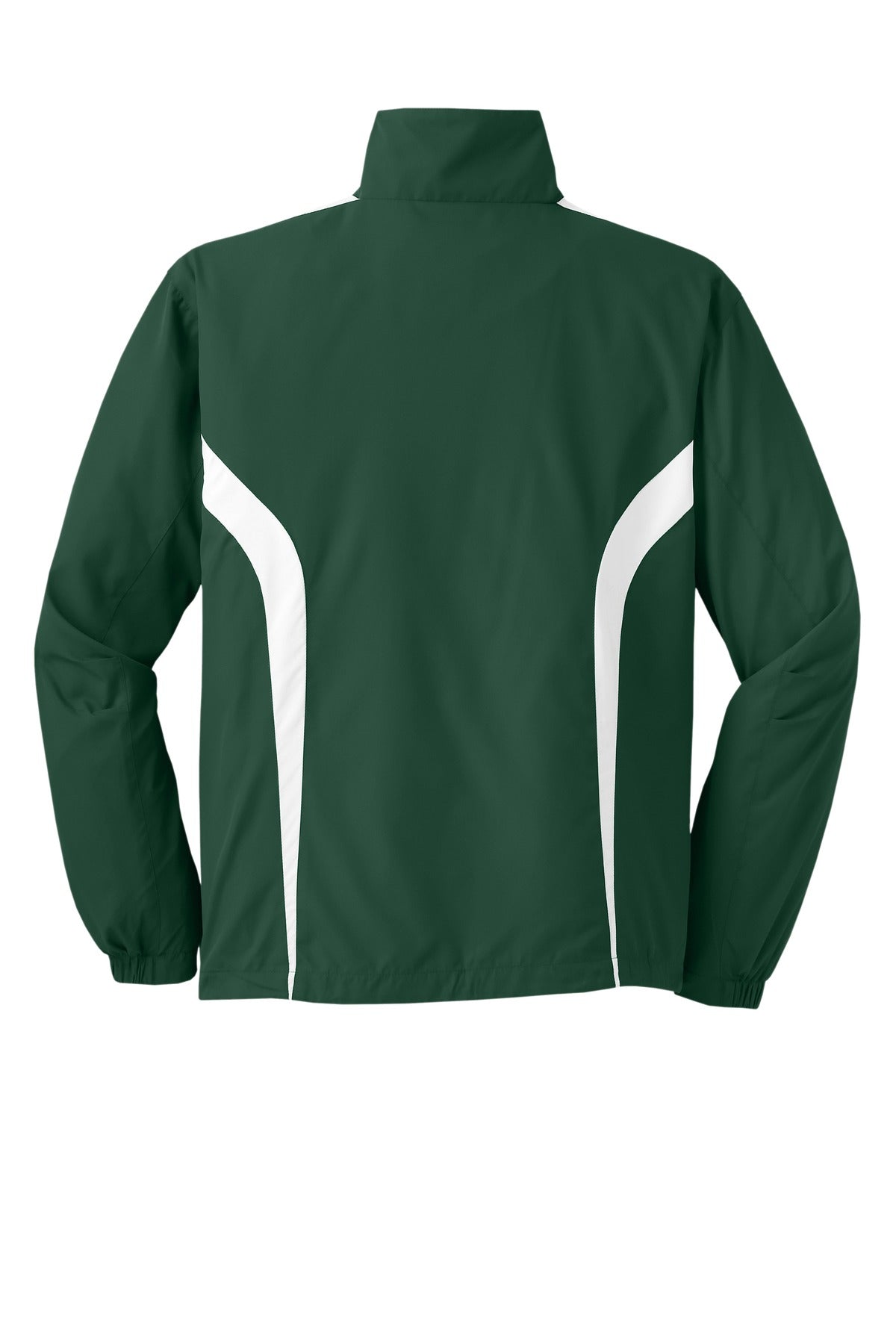 Rear View of Forest Grn/Wht Sport-Tek Colorblock Raglan Jacket. JST60