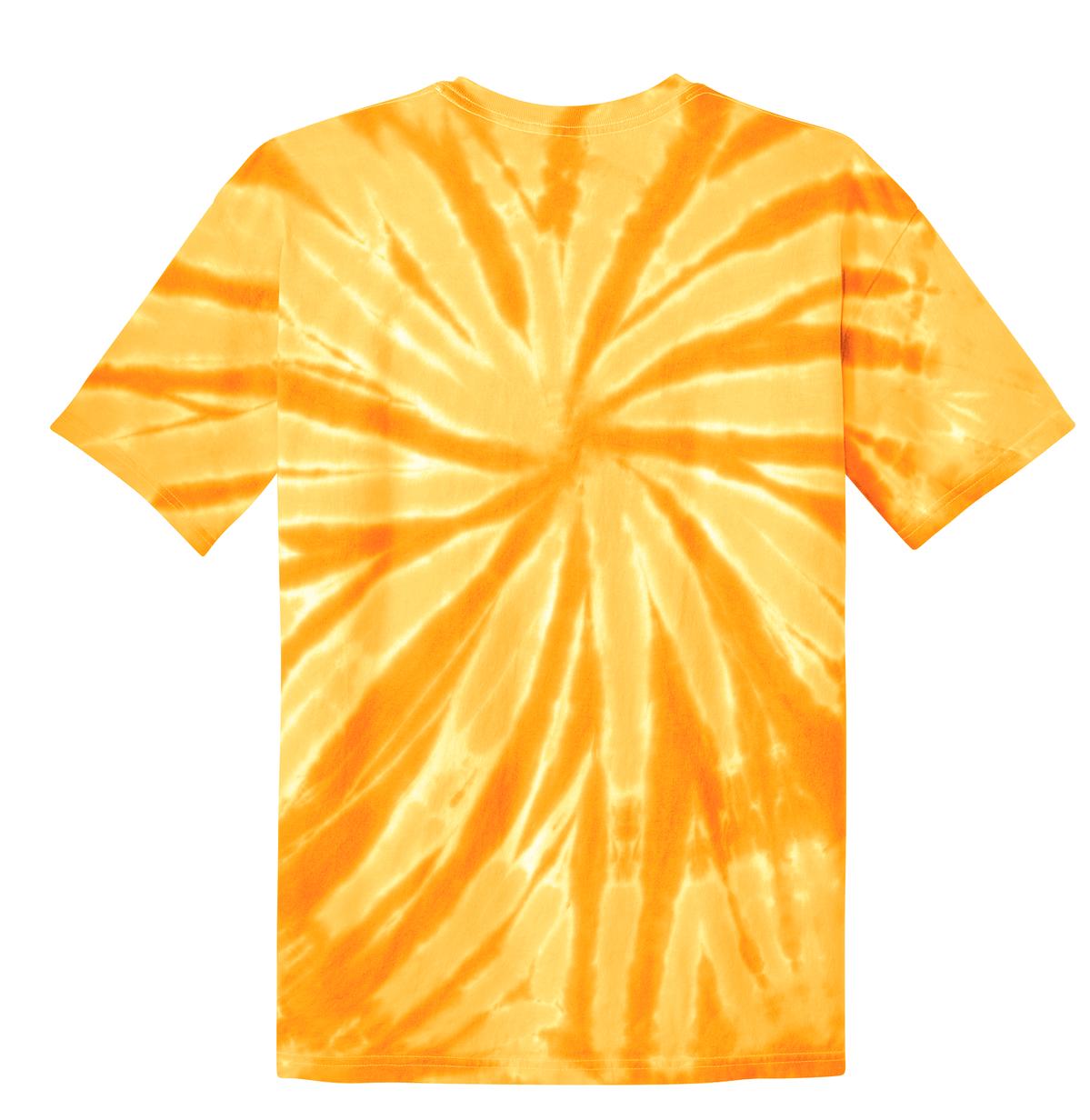 Rear View of Gold Port & Co Tie-Dye Tee. PC147 plain