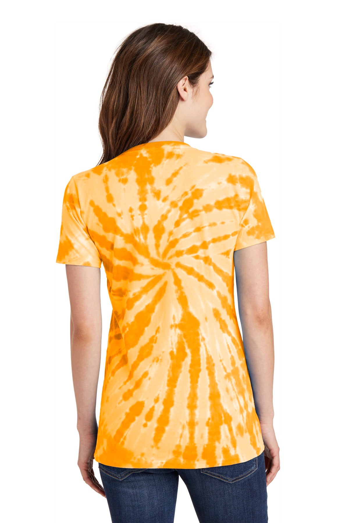 Rear View of Gold Port & Co Women's Tie-Dye V-Neck Tee. LPC147V plain