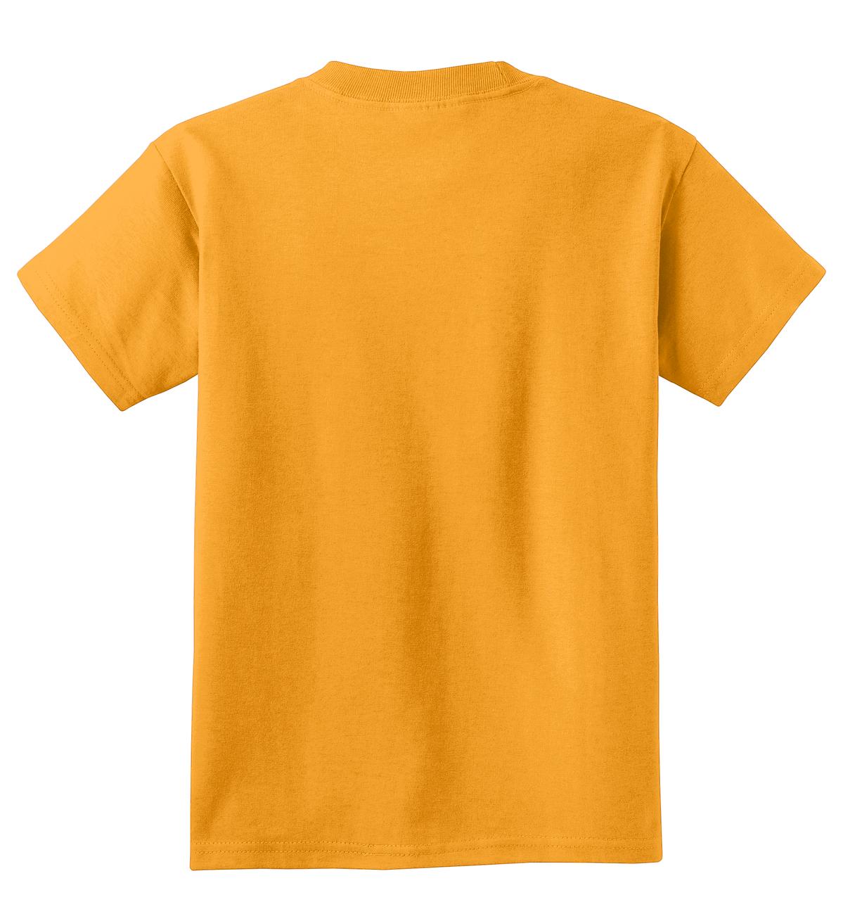Rear View of Gold Port & Co Youth Core Cotton Tee. PC54Y plain