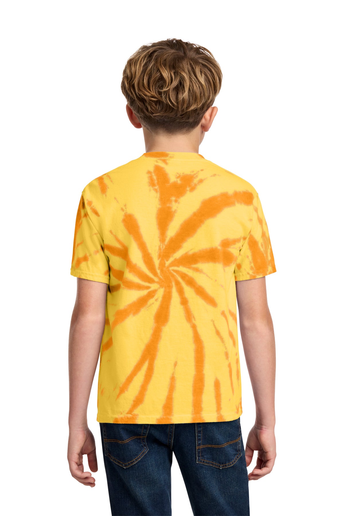 Rear View of Gold Port & Co Youth Tie-Dye Tee. PC147Y plain