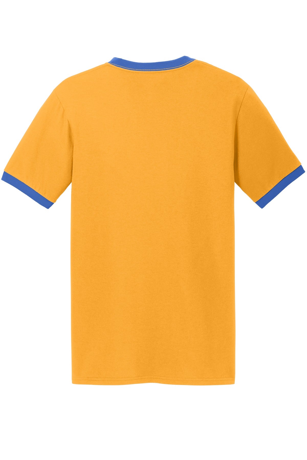 Rear View of Gold/Royal Port & Co Core Cotton Ringer Tee. PC54R plain