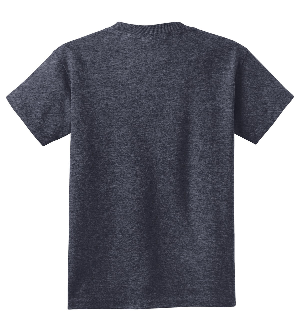 Rear View of Heather Navy Port & Co Youth Core Cotton Tee. PC54Y plain