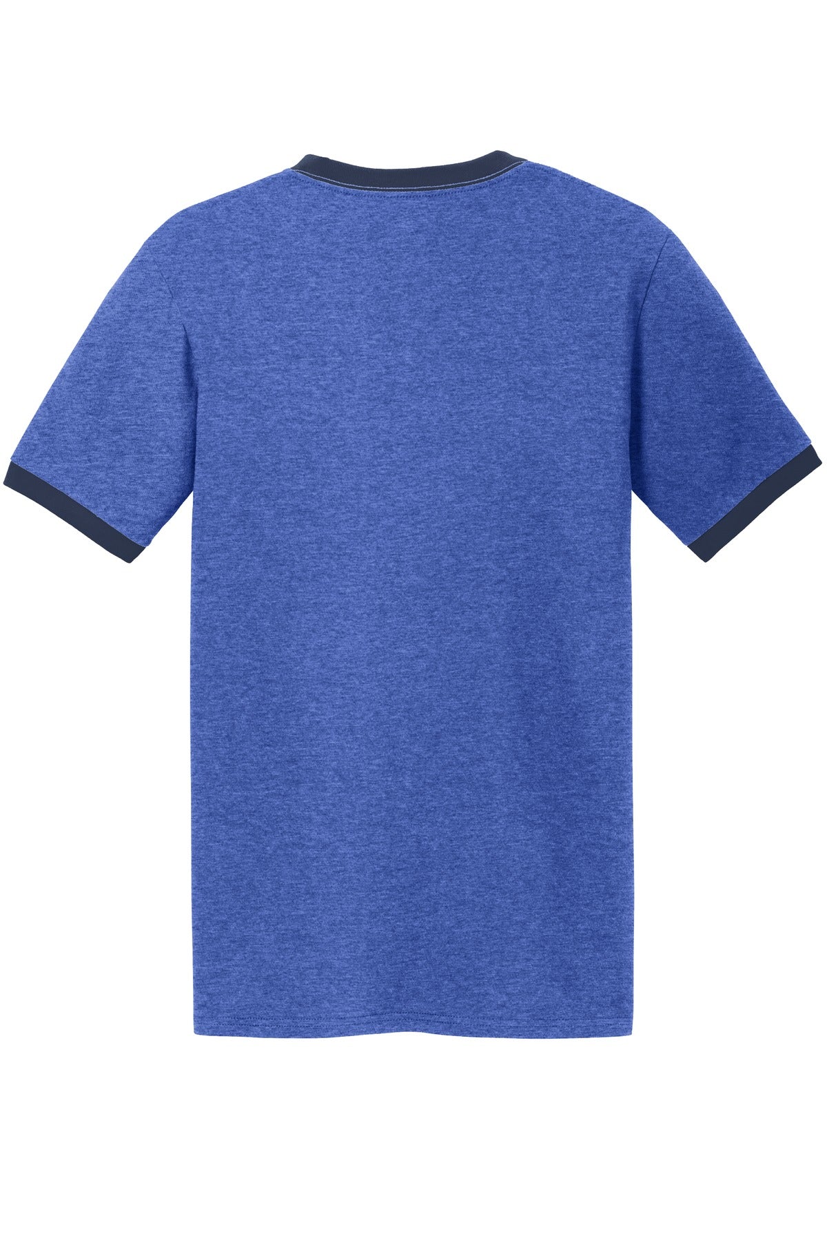 Rear View of Hthr Royal/Nvy Port & Co Core Cotton Ringer Tee. PC54R plain