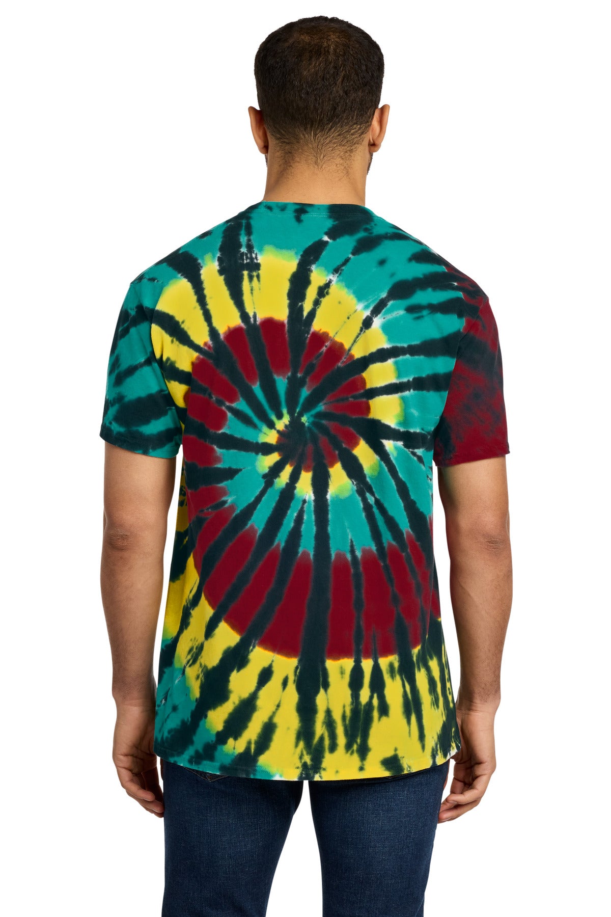 Rear View of IslandSprl Port & Co Tie-Dye Tee. PC147 plain