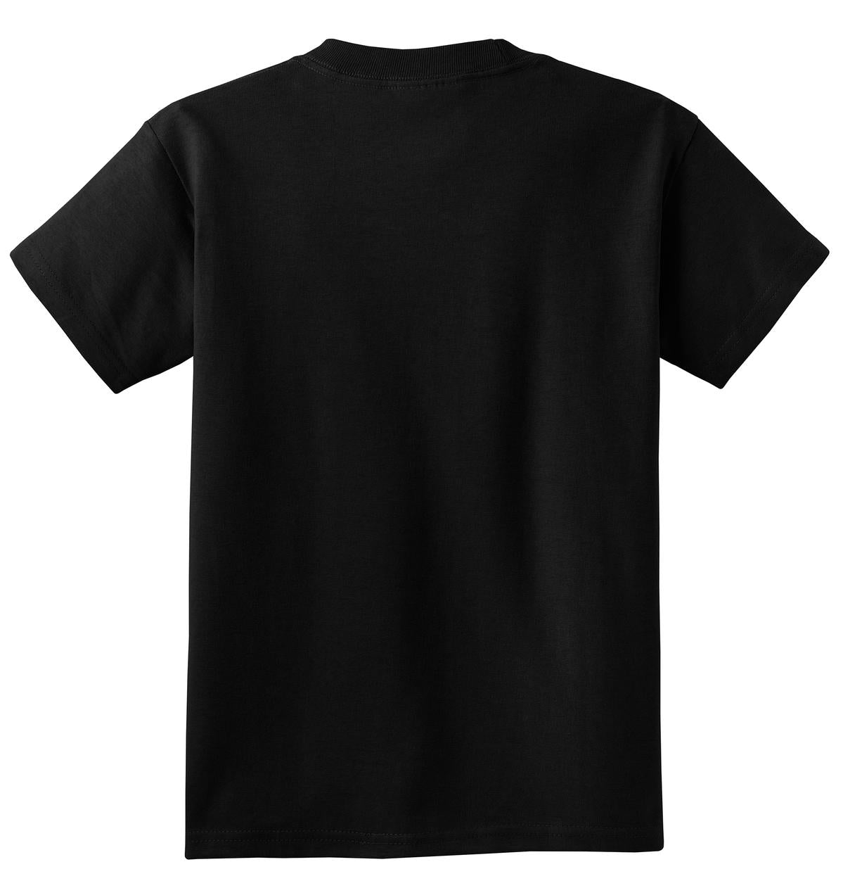 Rear View of Jet Black Port & Co Youth Core Cotton Tee. PC54Y plain