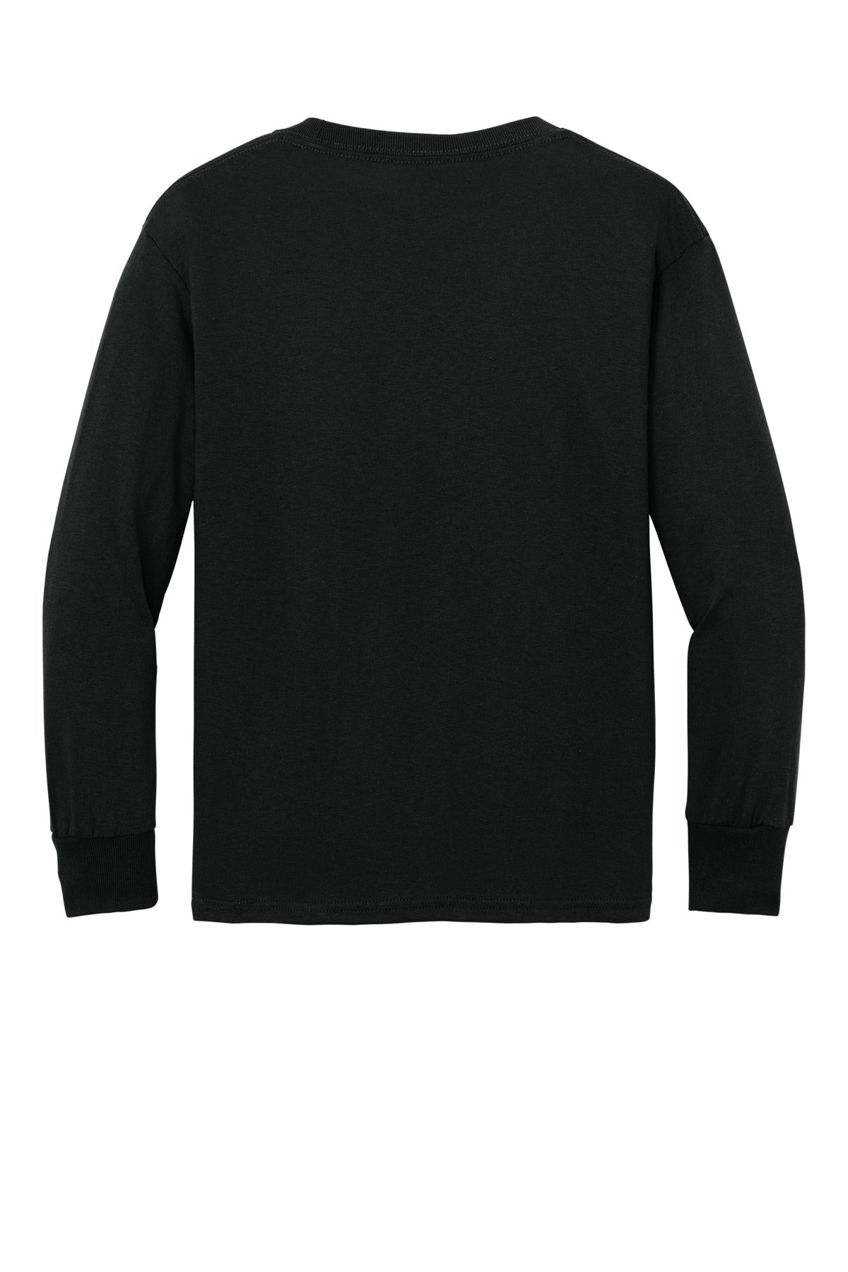 Rear View of Jet Black Port & Co Youth Long Sleeve Core Cotton Tee. PC54YLS plain