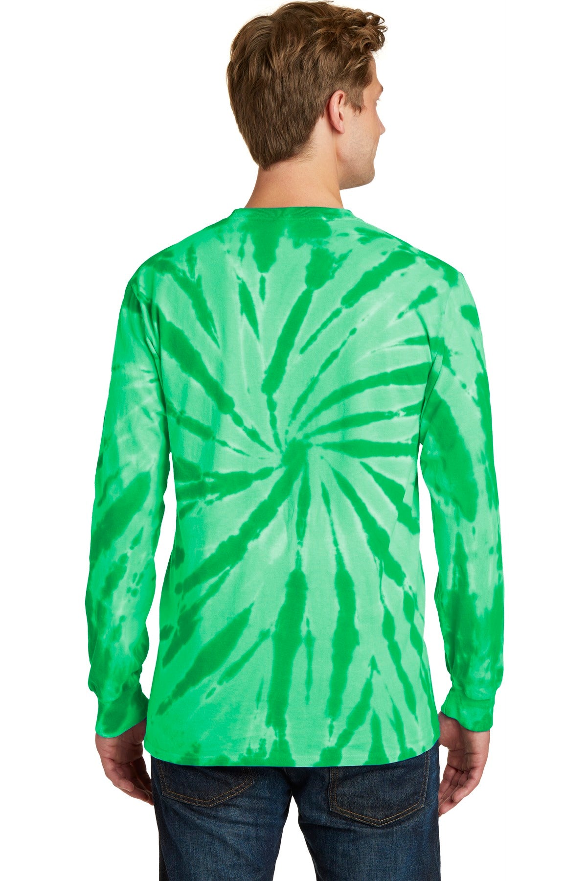 Rear View of Kelly Port & Co Tie-Dye Long Sleeve Tee. PC147LS plain
