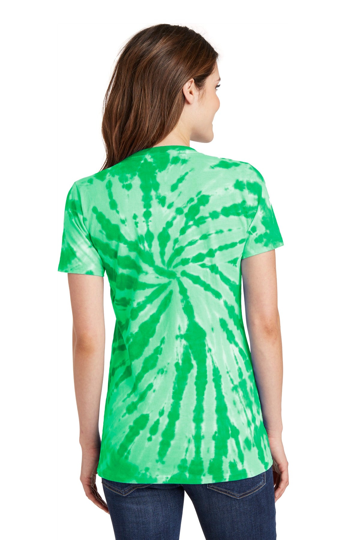 Rear View of Kelly Port & Co Women's Tie-Dye V-Neck Tee. LPC147V plain