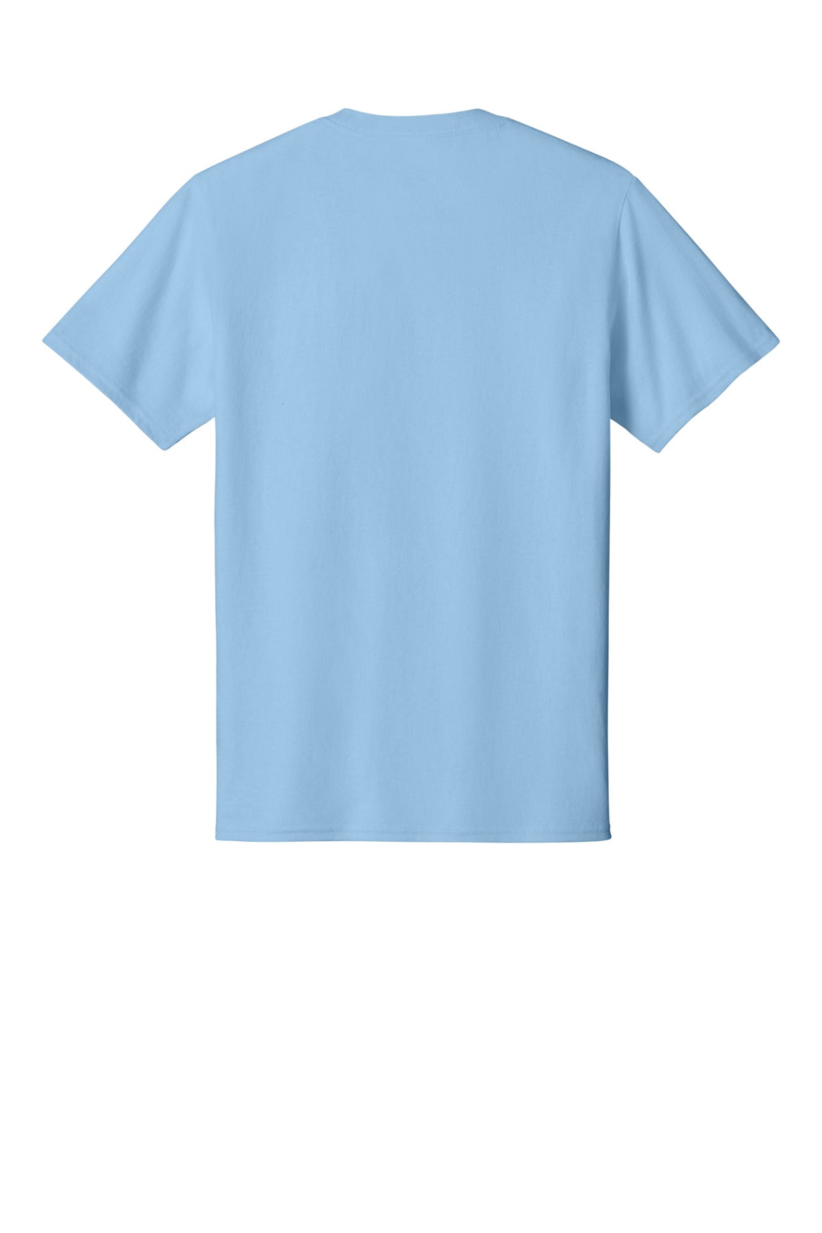 Rear View of Light Blue Port & Co Core Cotton Tee. PC54 plain