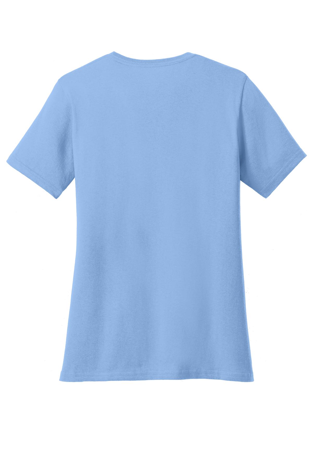 Rear View of Light Blue Port & Co Women's Core Cotton Tee. LPC54 plain