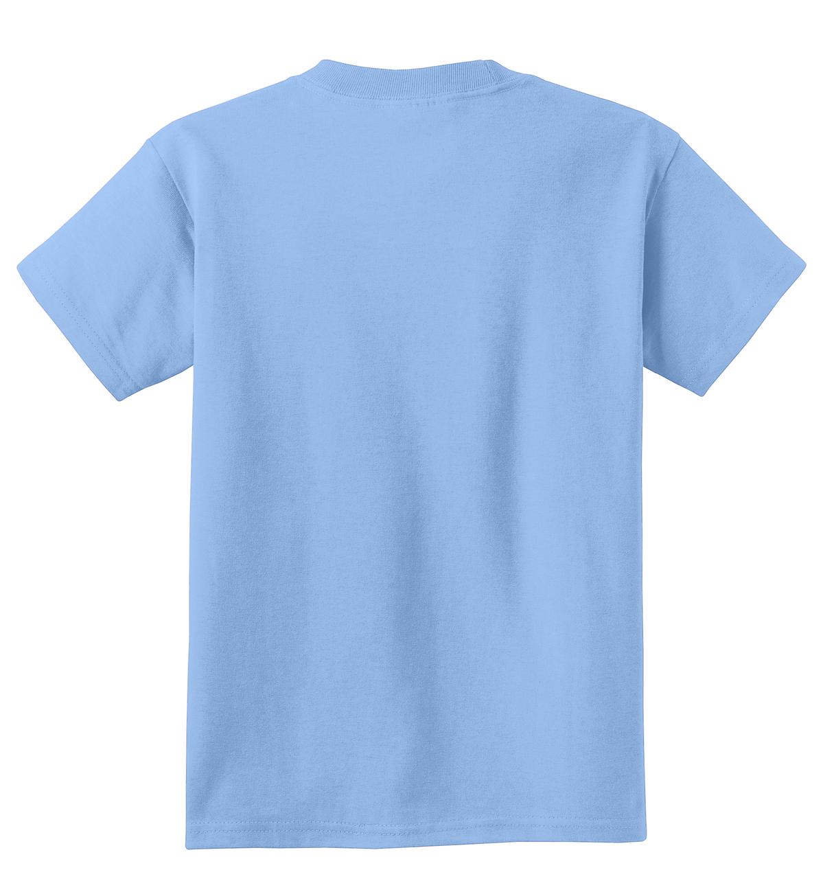 Rear View of Light Blue Port & Co Youth Core Cotton Tee. PC54Y plain