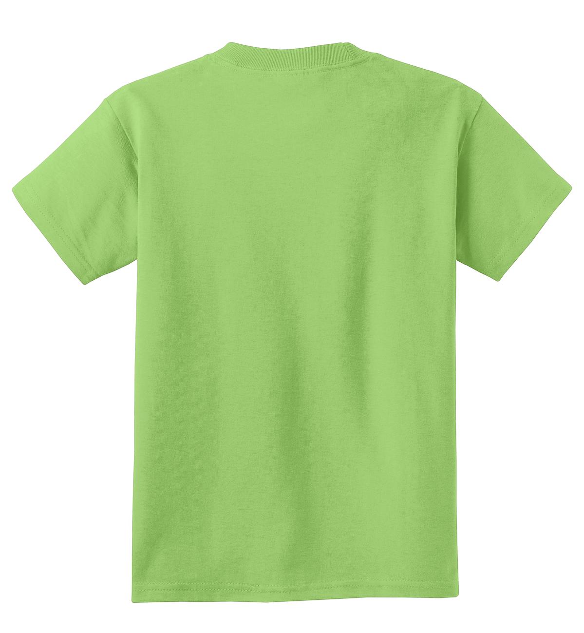 Rear View of Lime Port & Co Youth Core Cotton Tee. PC54Y plain