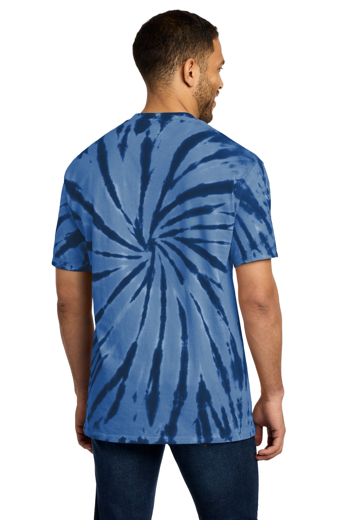 Rear View of Navy Port & Co Tie-Dye Tee. PC147 plain