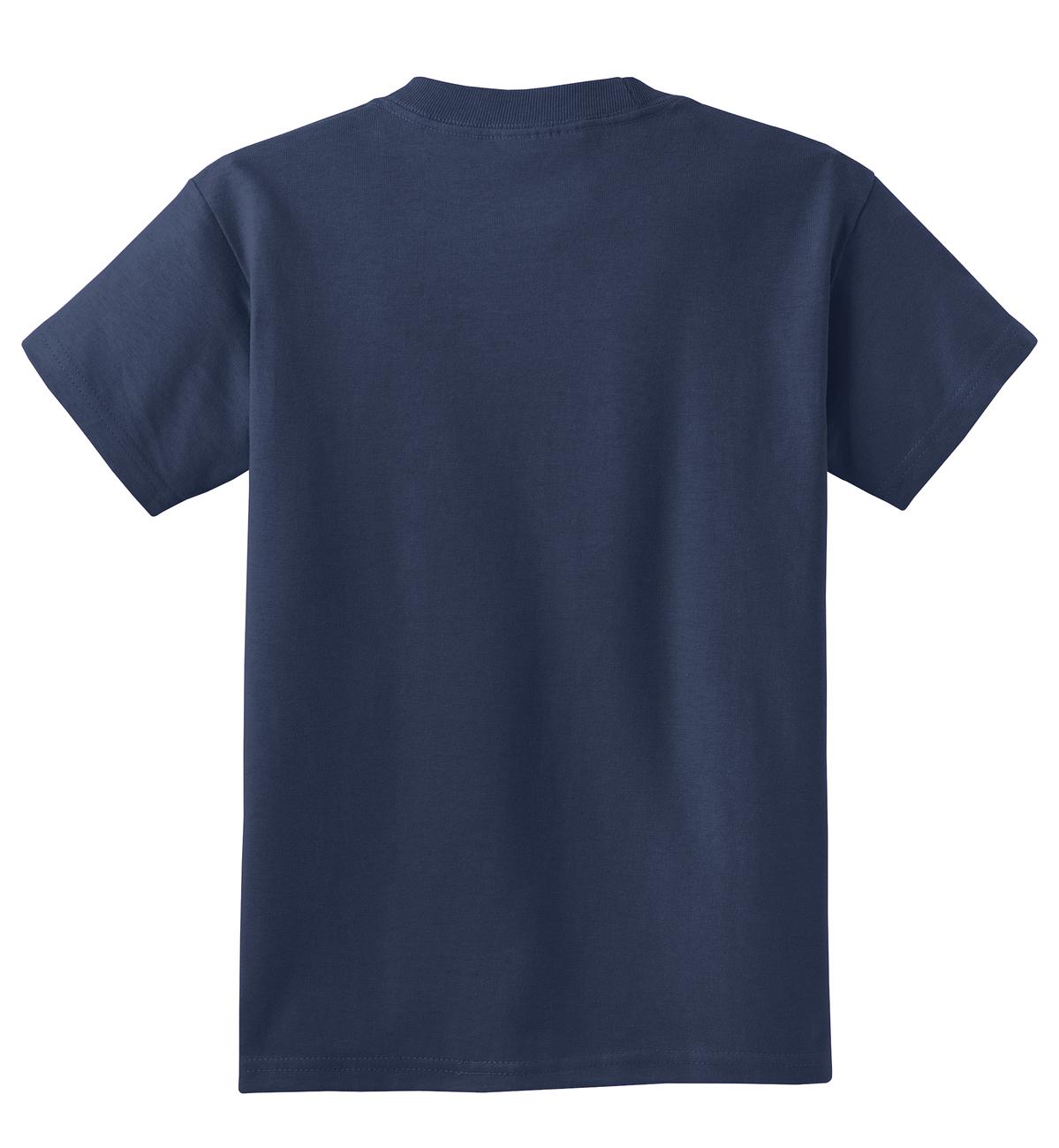Rear View of Navy Port & Co Youth Core Cotton Tee. PC54Y plain