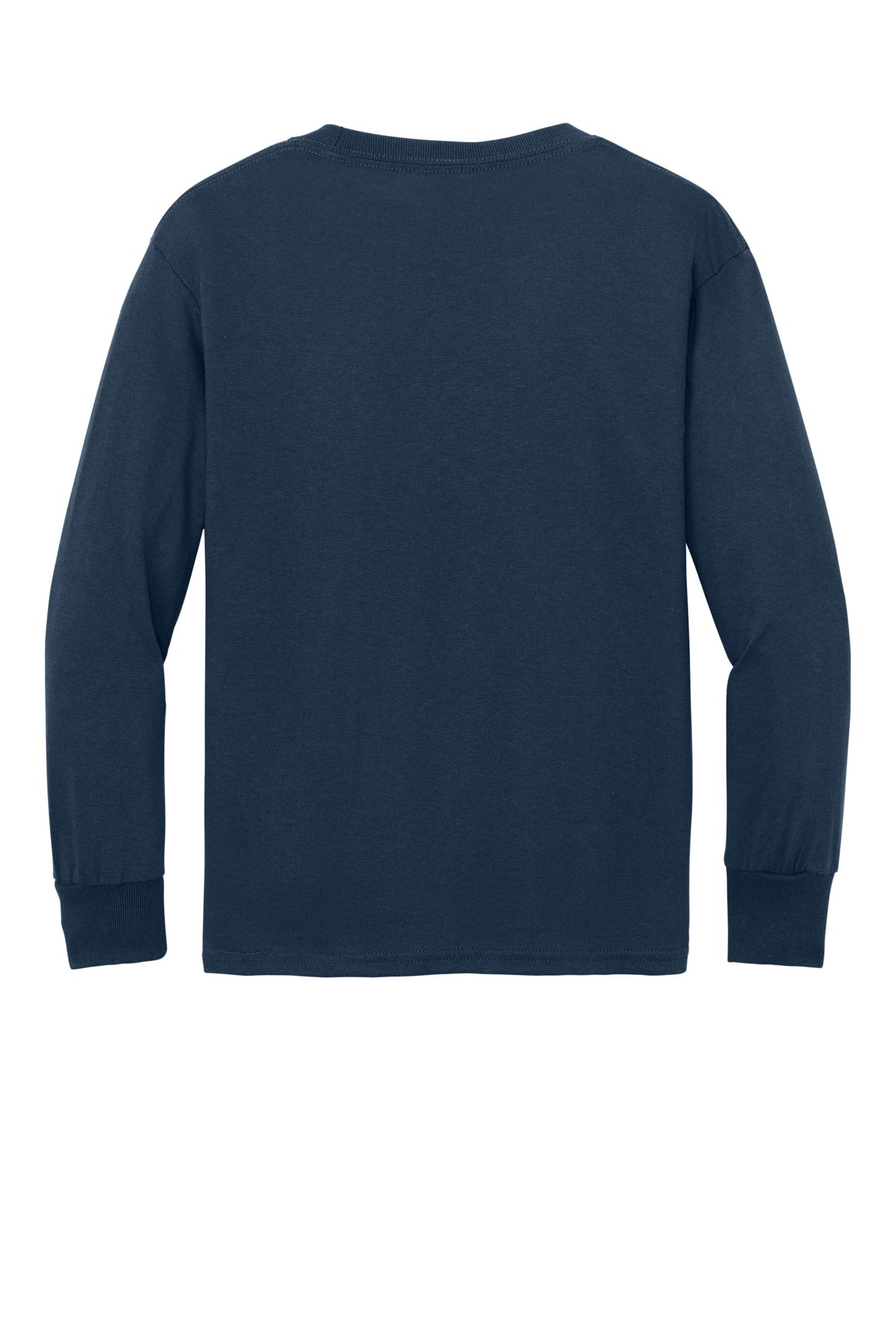 Rear View of Navy Port & Co Youth Long Sleeve Core Cotton Tee. PC54YLS plain