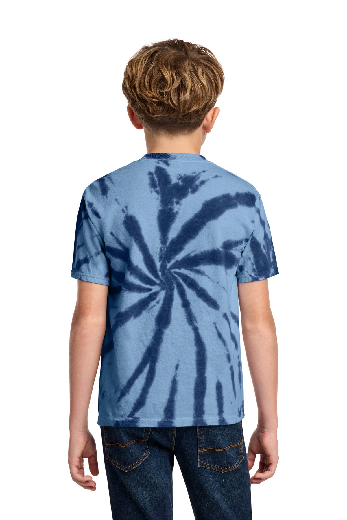 Rear View of Navy Port & Co Youth Tie-Dye Tee. PC147Y plain