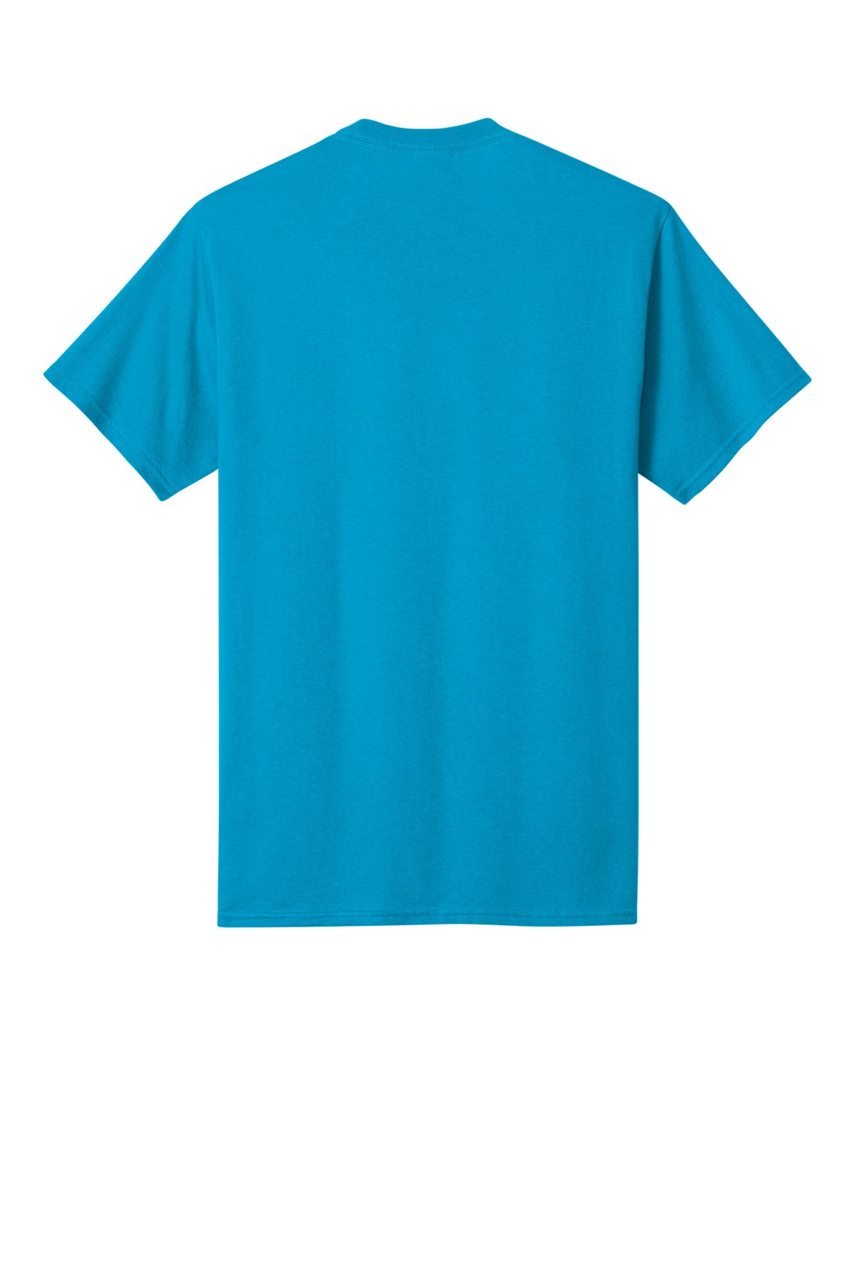 Rear View of Neon Blue Port & Co Core Cotton Tee. PC54 plain