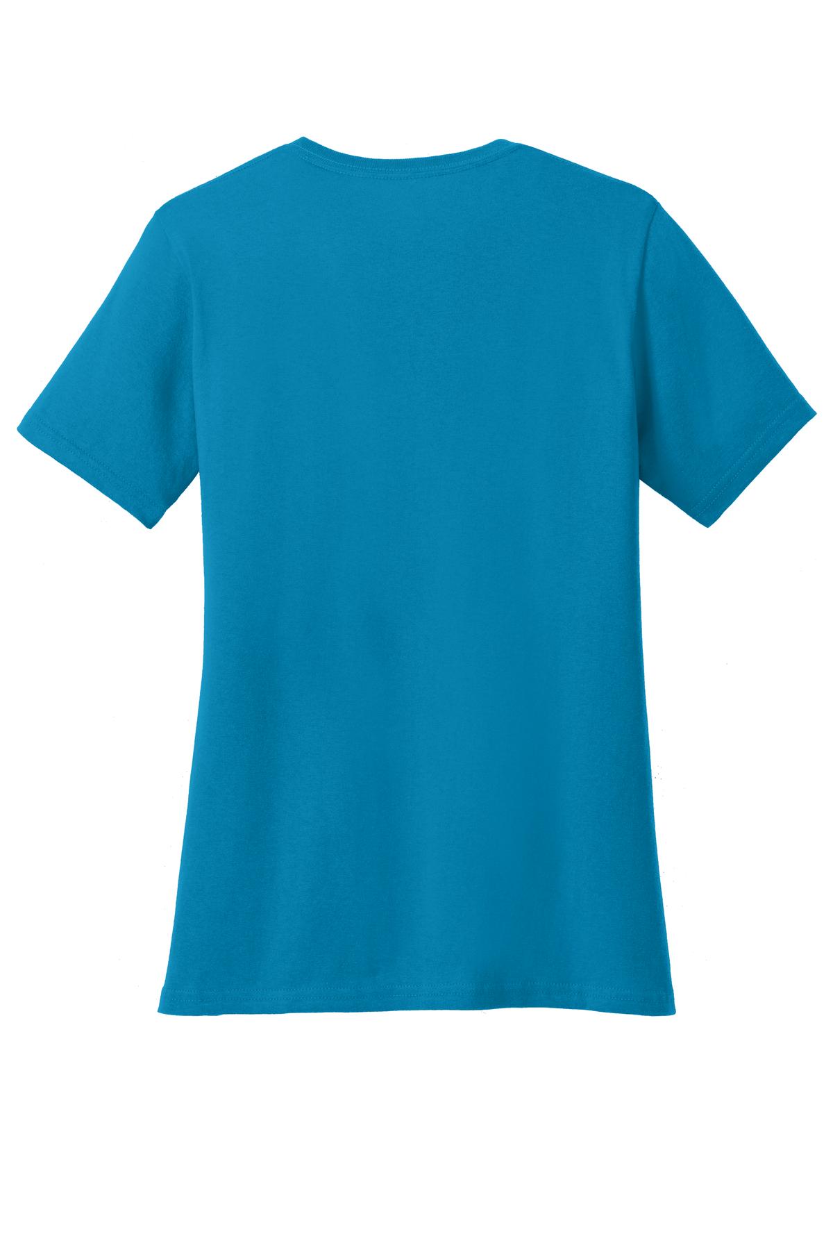 Rear View of Neon Blue Port & Co Women's Core Cotton Tee. LPC54 plain