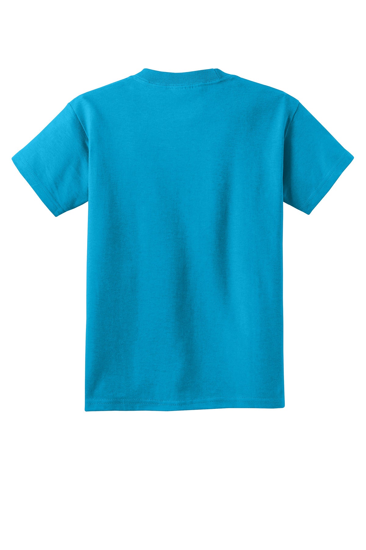 Rear View of Neon Blue Port & Co Youth Core Cotton Tee. PC54Y plain