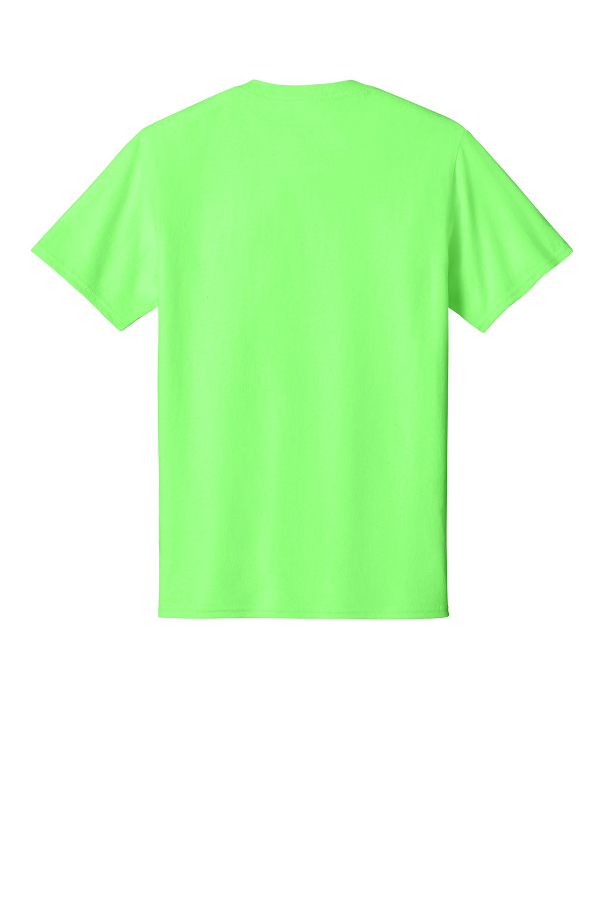 Rear View of Neon Green Port & Co Core Cotton Tee. PC54 plain