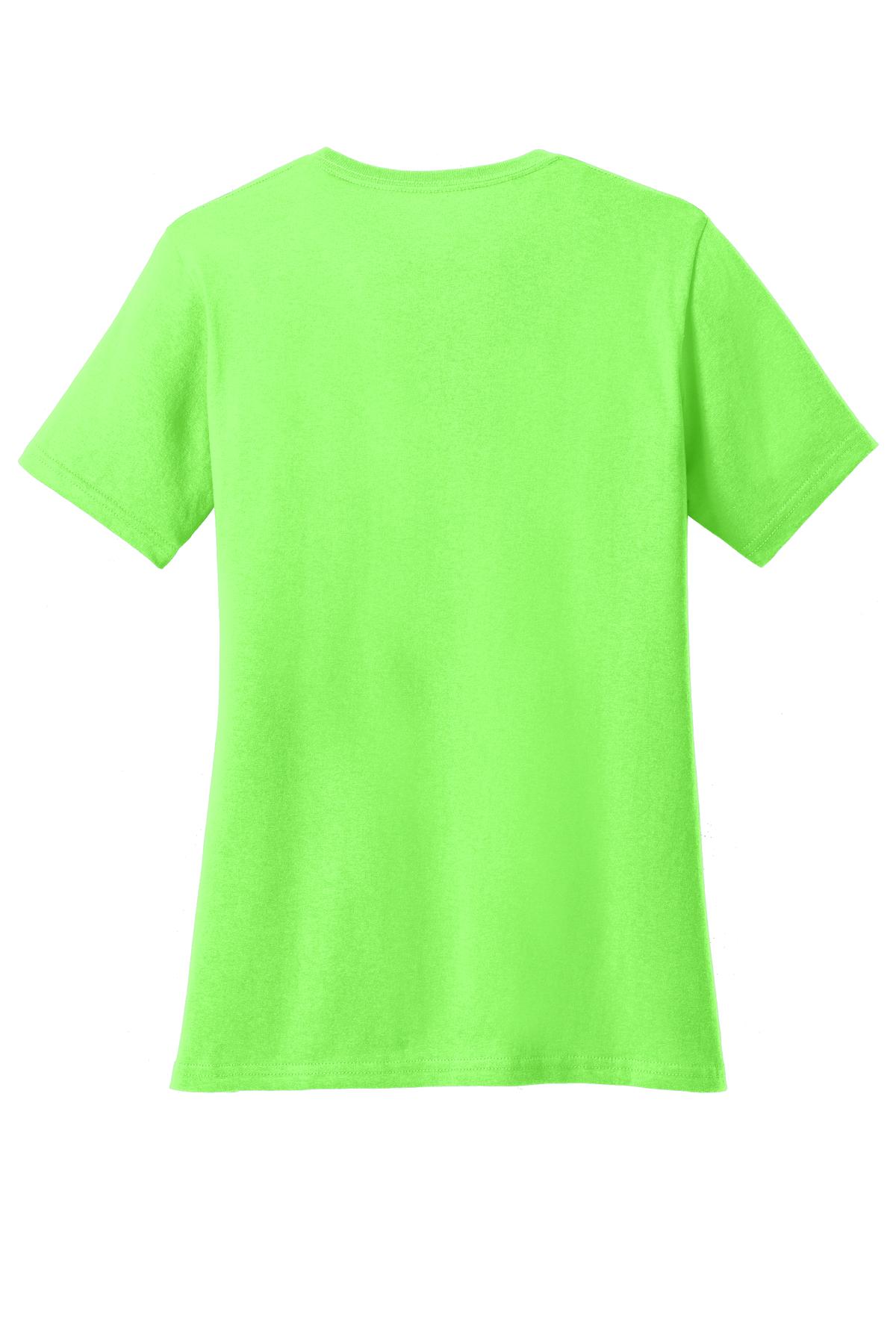 Rear View of Neon Green Port & Co Women's Core Cotton Tee. LPC54 plain