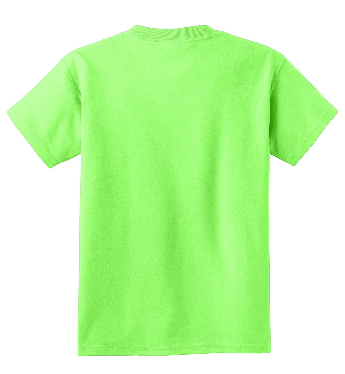 Rear View of Neon Green Port & Co Youth Core Cotton Tee. PC54Y plain