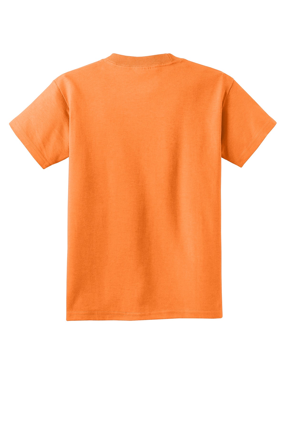 Rear View of Neon Orange Port & Co Youth Core Cotton Tee. PC54Y plain