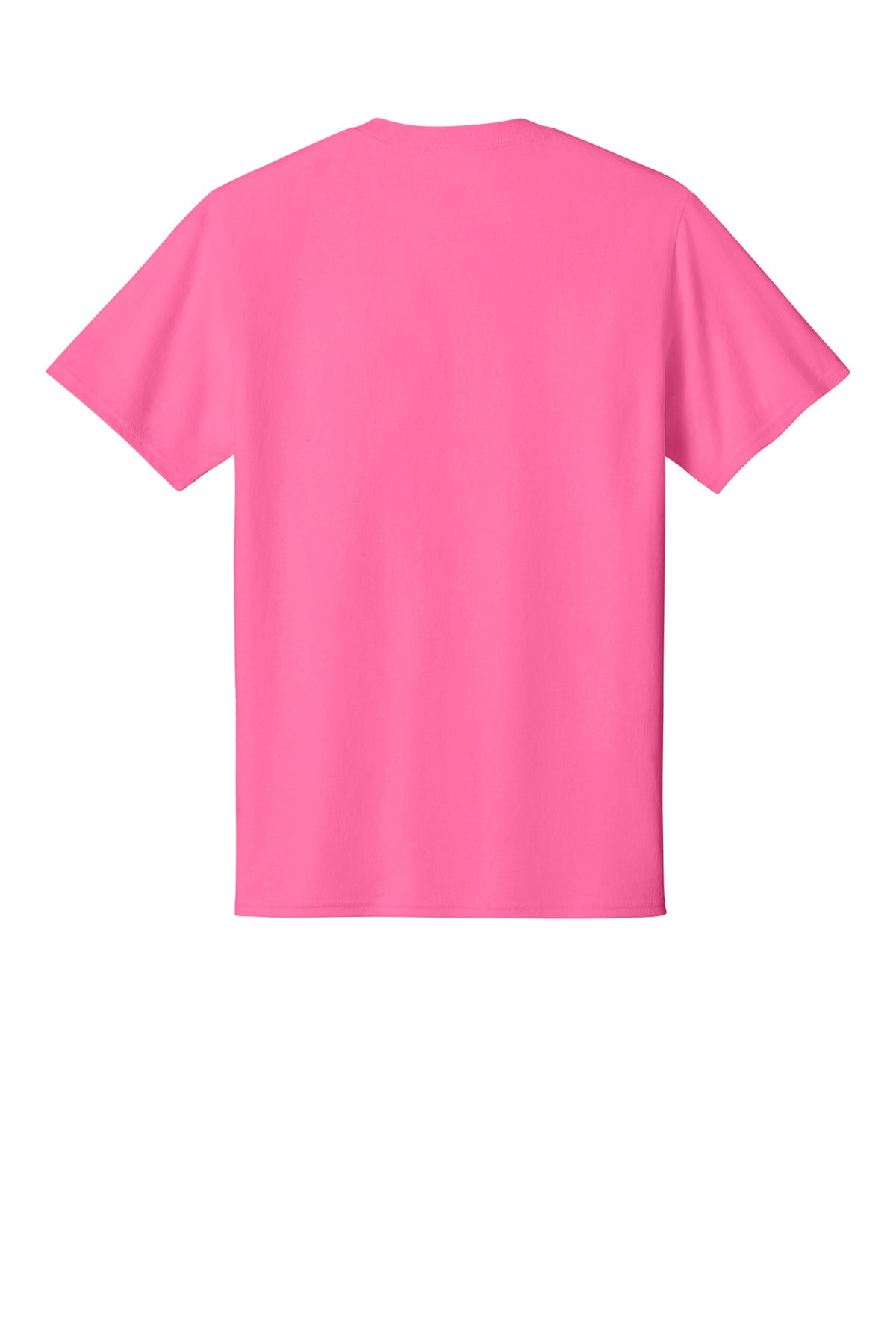Rear View of Neon Pink Port & Co Core Cotton Tee. PC54 plain