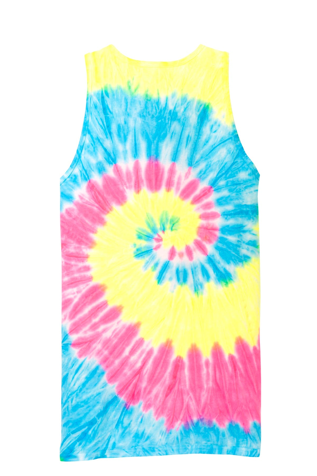 Rear View of Neon Rainbow Port & Co Tie-Dye Tank Top. PC147TT plain