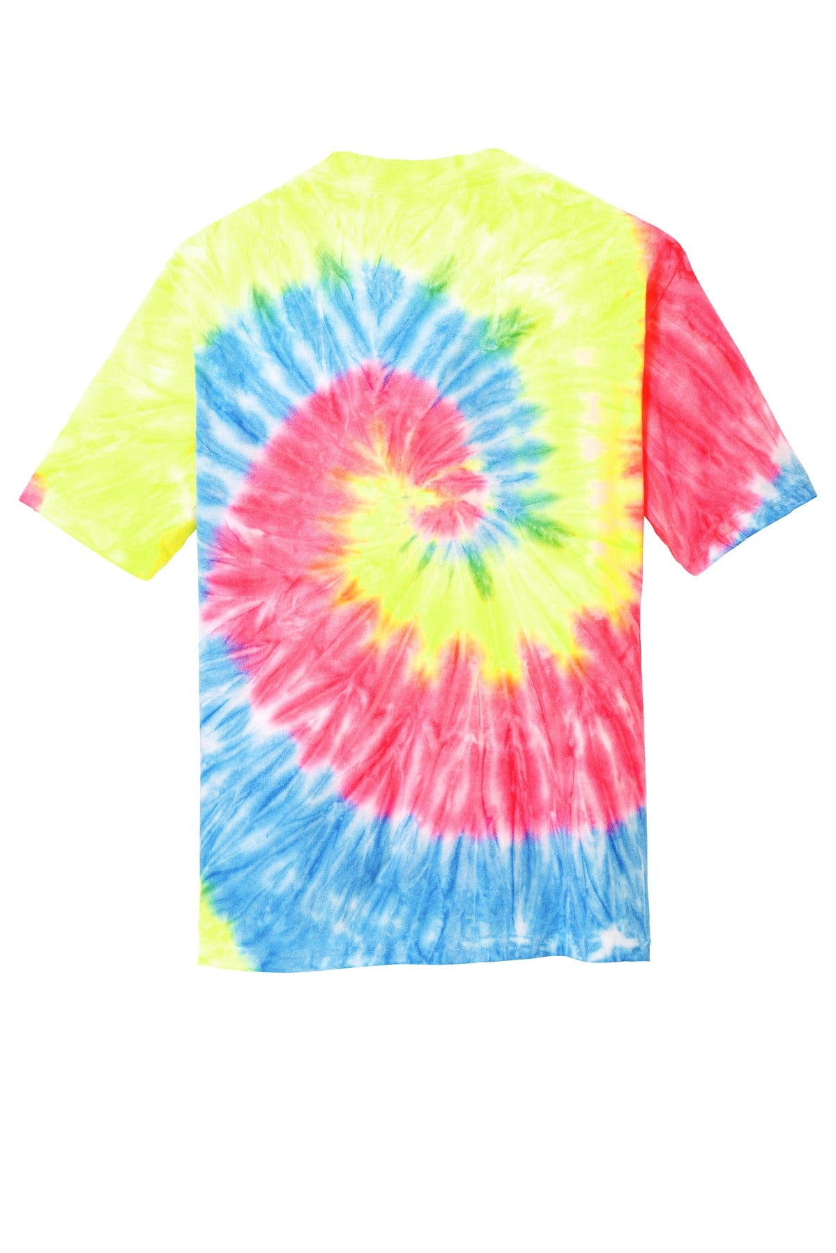 Rear View of Neon Rainbow Port & Co Youth Tie-Dye Tee. PC147Y plain