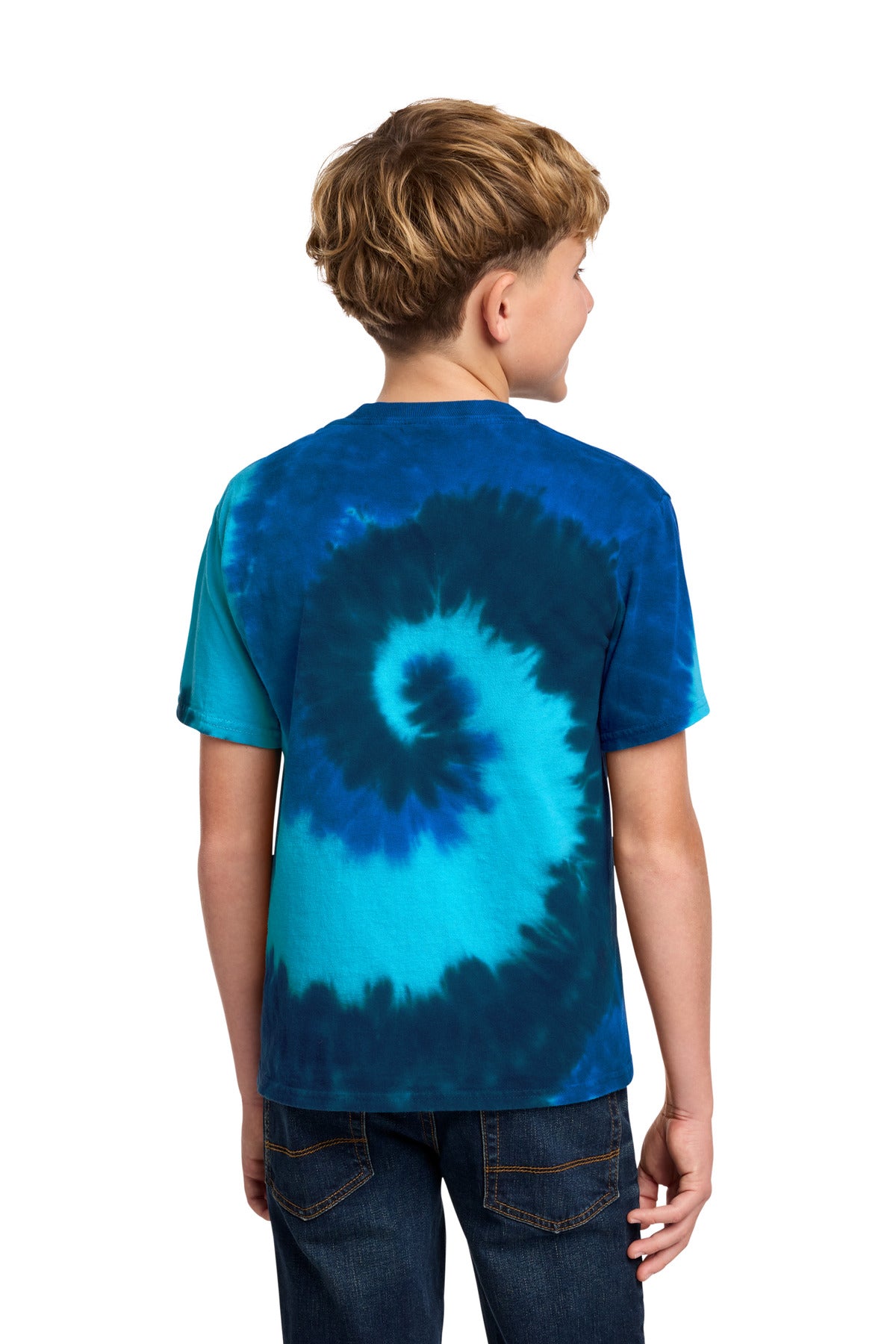 Rear View of Ocean Rainbow Port & Co Youth Tie-Dye Tee. PC147Y plain