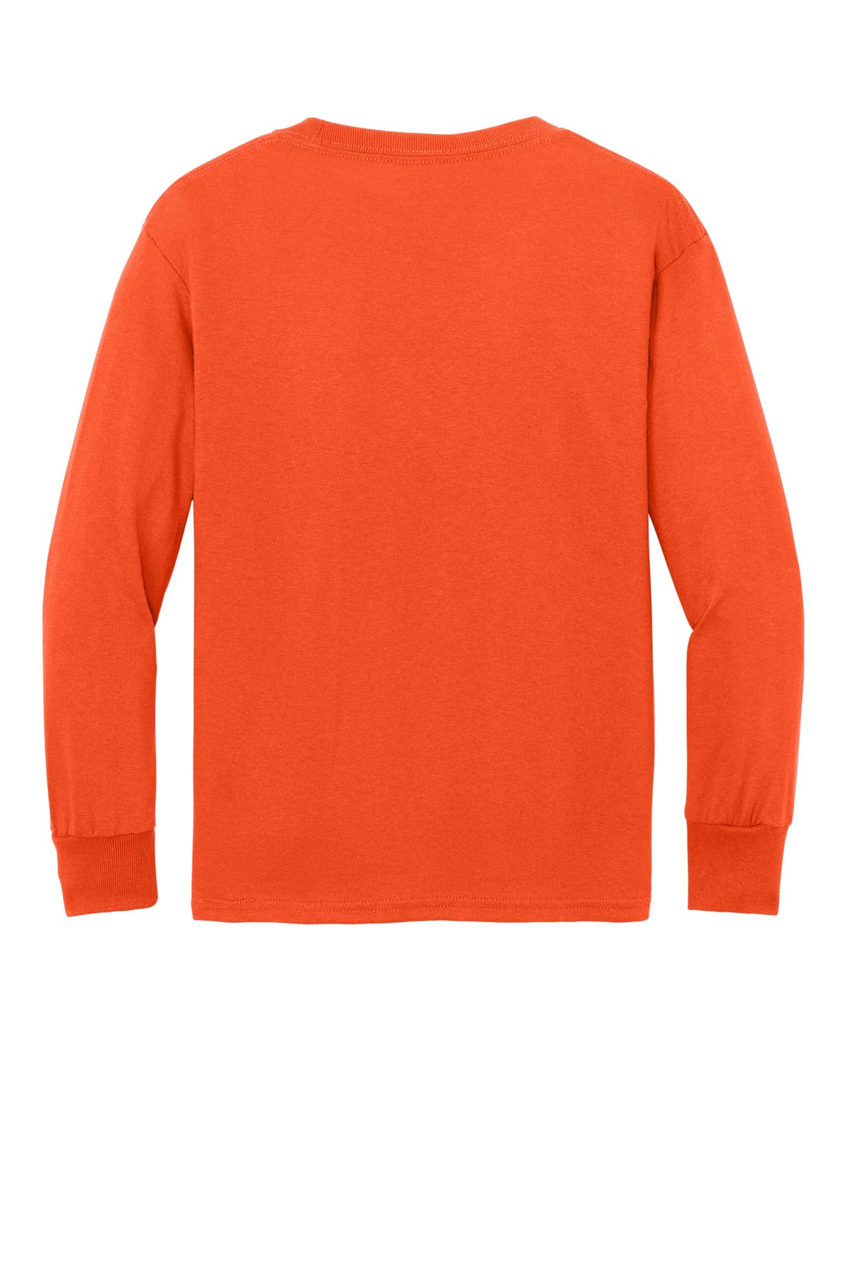 Rear View of Orange Port & Co Youth Long Sleeve Core Cotton Tee. PC54YLS plain