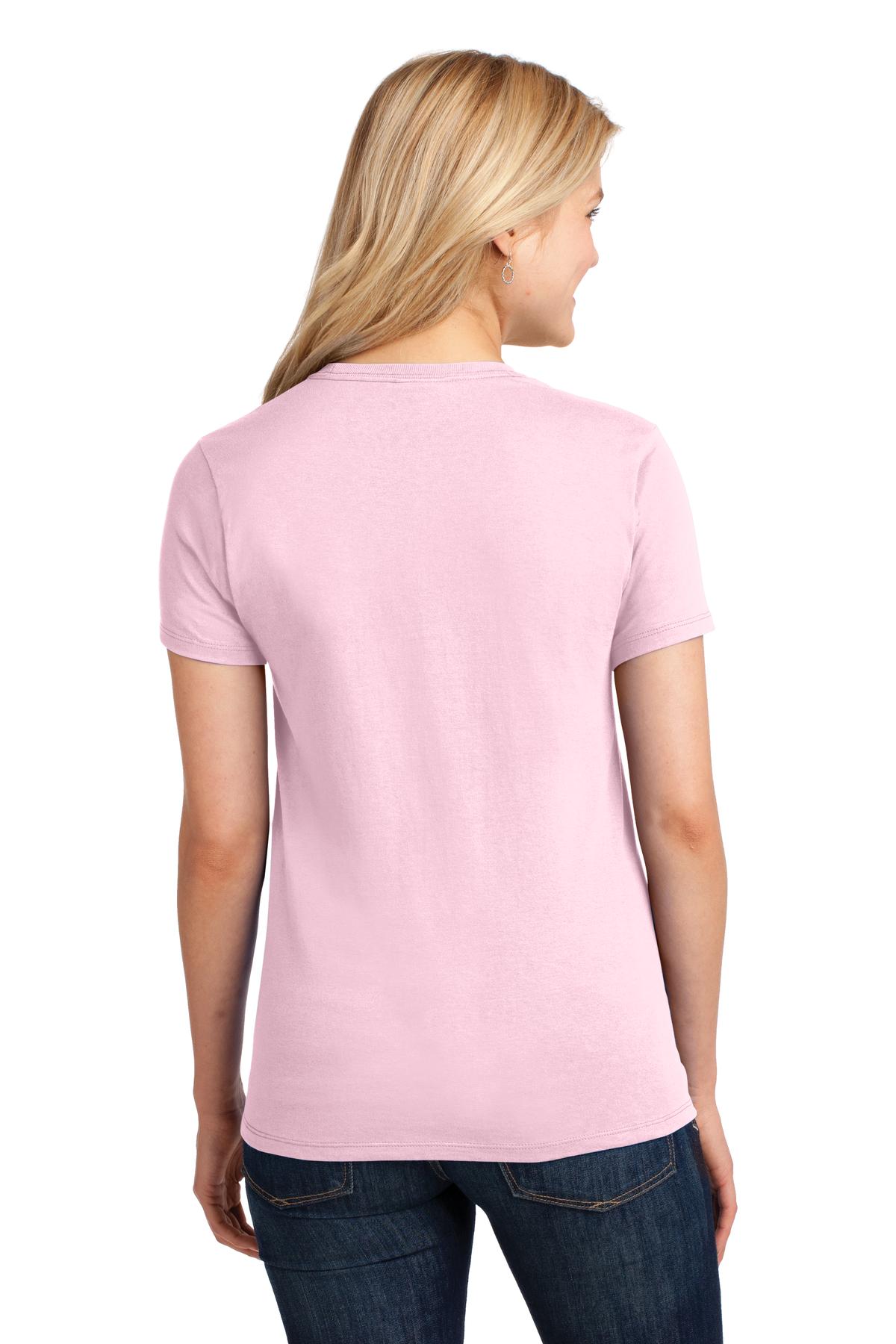 Rear View of Pale Pink Port & Co Women's Core Cotton Tee. LPC54 plain