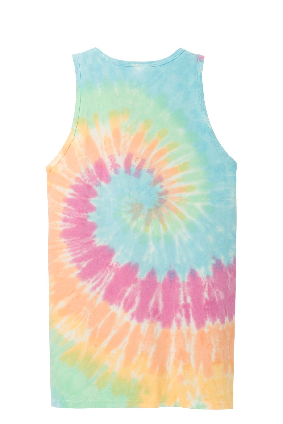 Rear View of Pastel Rainbow Port & Co Tie-Dye Tank Top. PC147TT