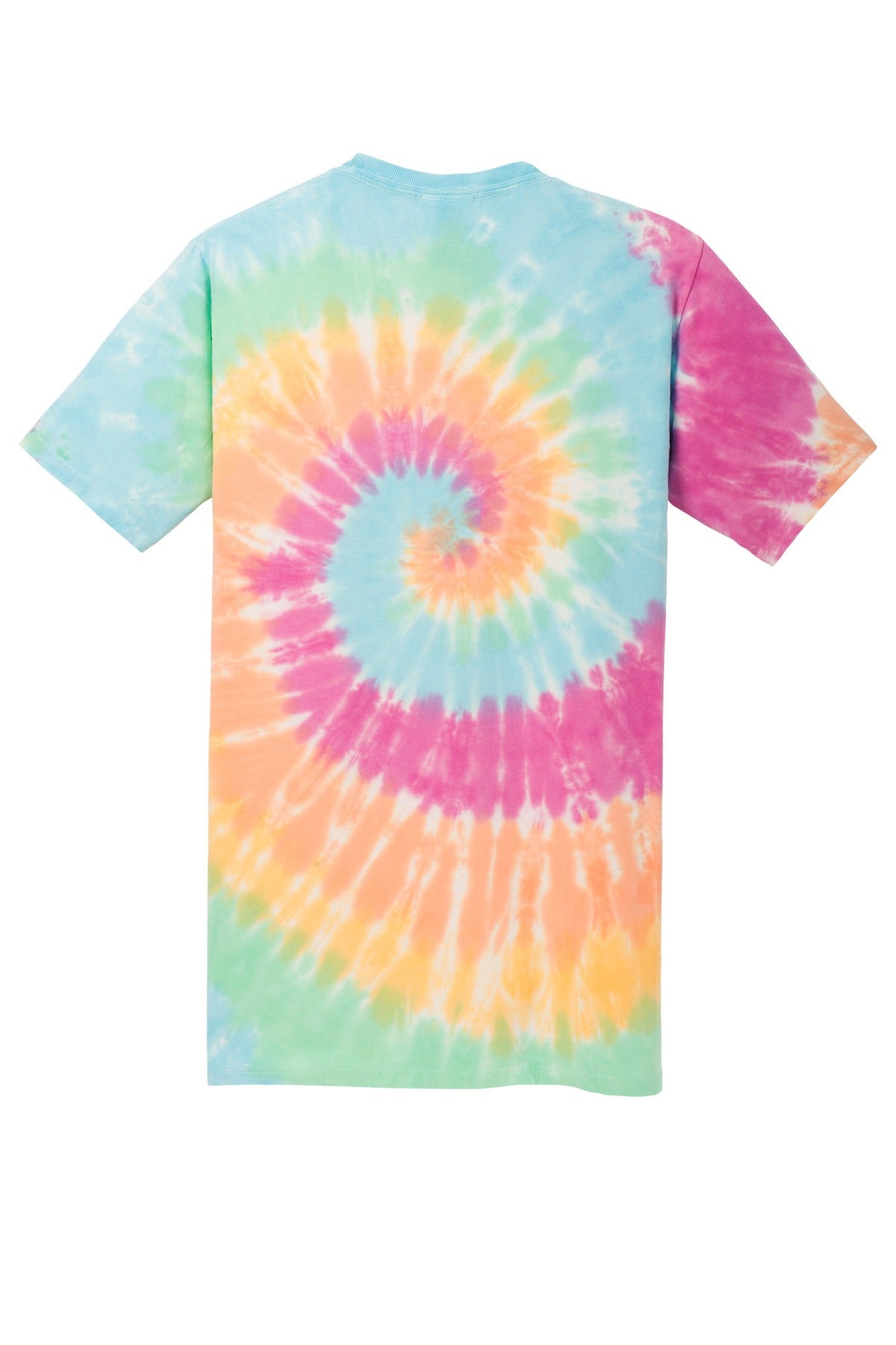 Rear View of Pastel Rainbow Port & Co Tie-Dye Tee. PC147 plain