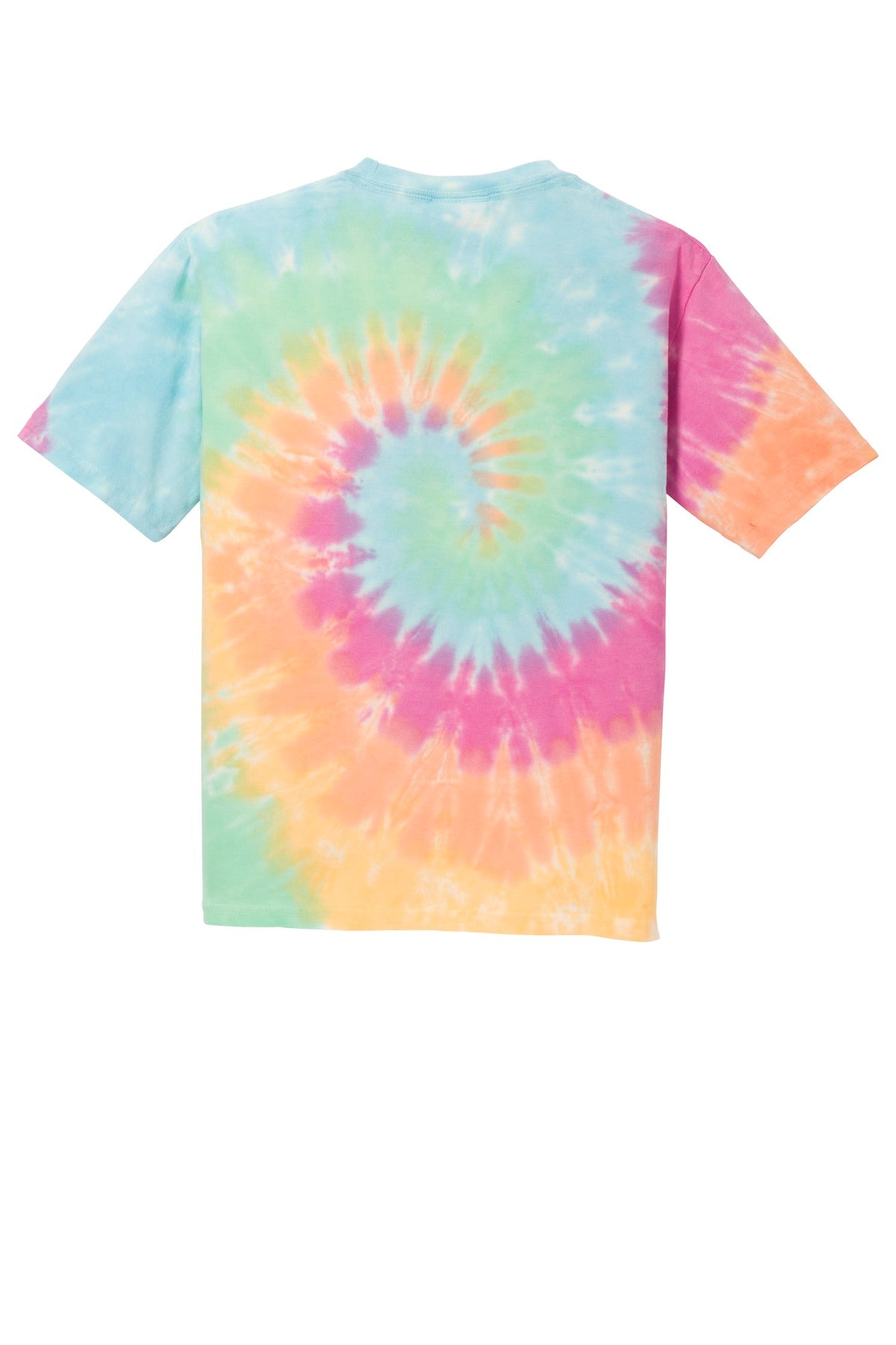 Rear View of Pastel Rainbow Port & Co Youth Tie-Dye Tee. PC147Y plain
