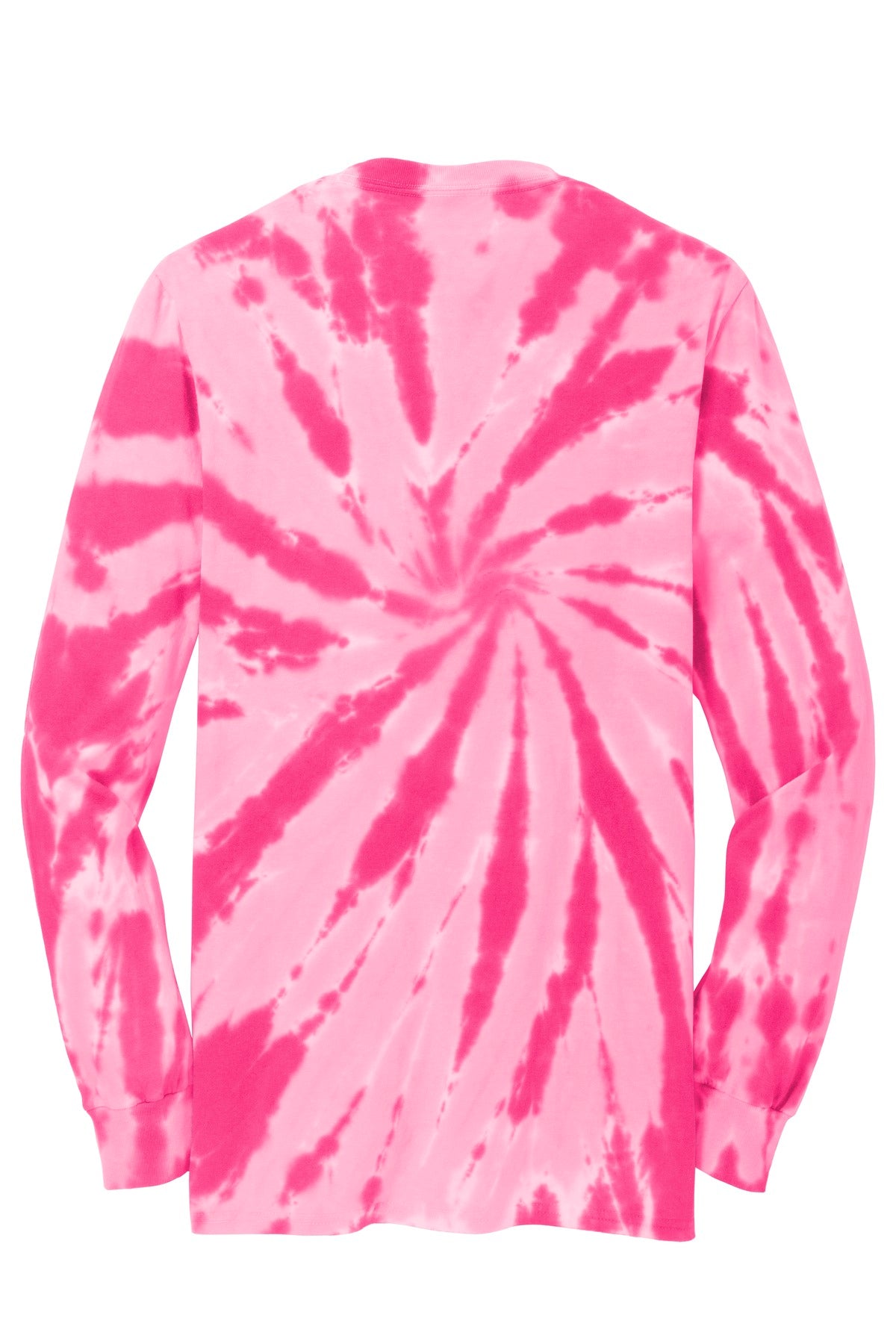 Rear View of Pink Port & Co Tie-Dye Long Sleeve Tee. PC147LS plain