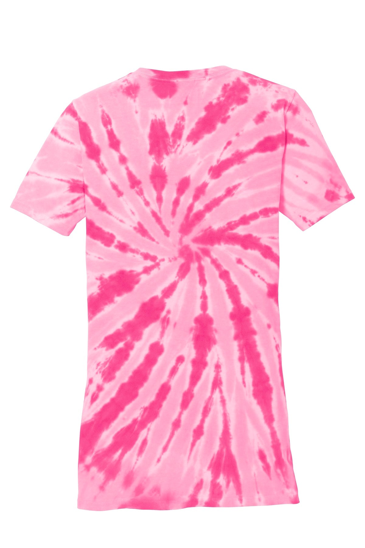 Rear View of Pink Port & Co Women's Tie-Dye V-Neck Tee. LPC147V plain