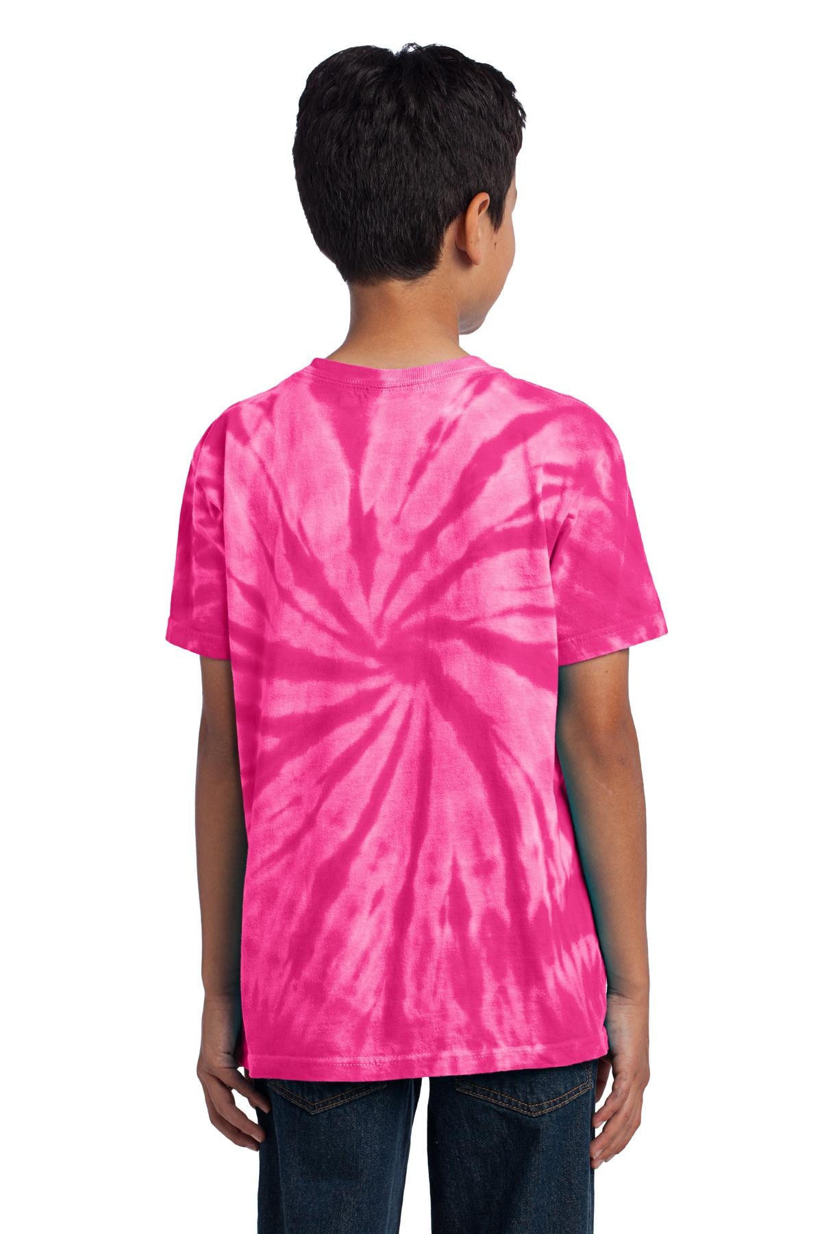 Rear View of Pink Port & Co Youth Tie-Dye Tee. PC147Y plain