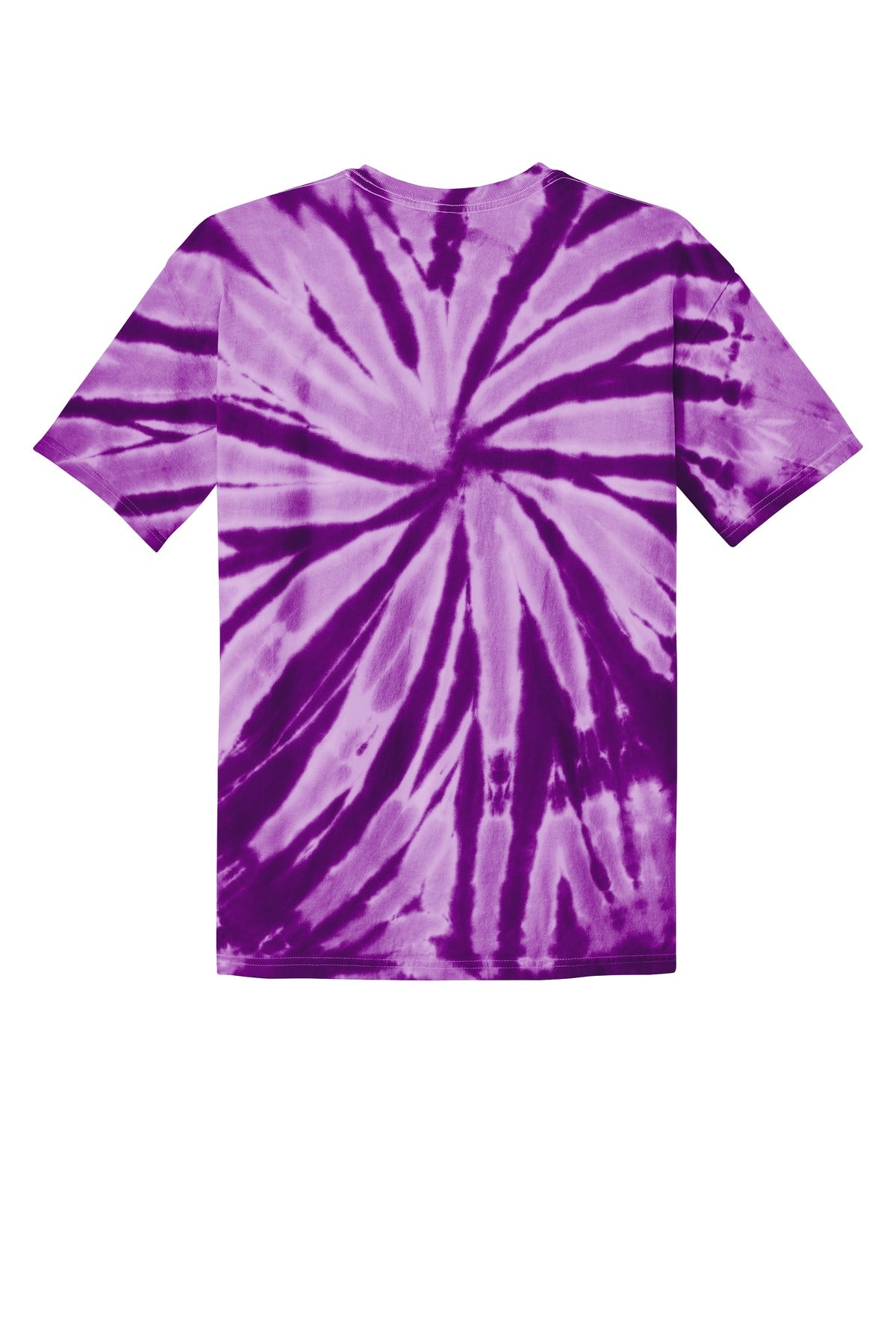 Rear View of Purple Port & Co Tie-Dye Tee. PC147 plain