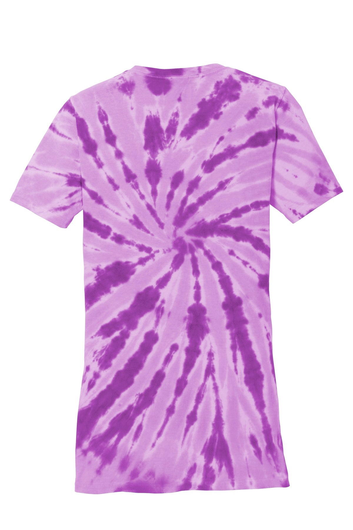 Rear View of Purple Port & Co Women's Tie-Dye V-Neck Tee. LPC147V plain
