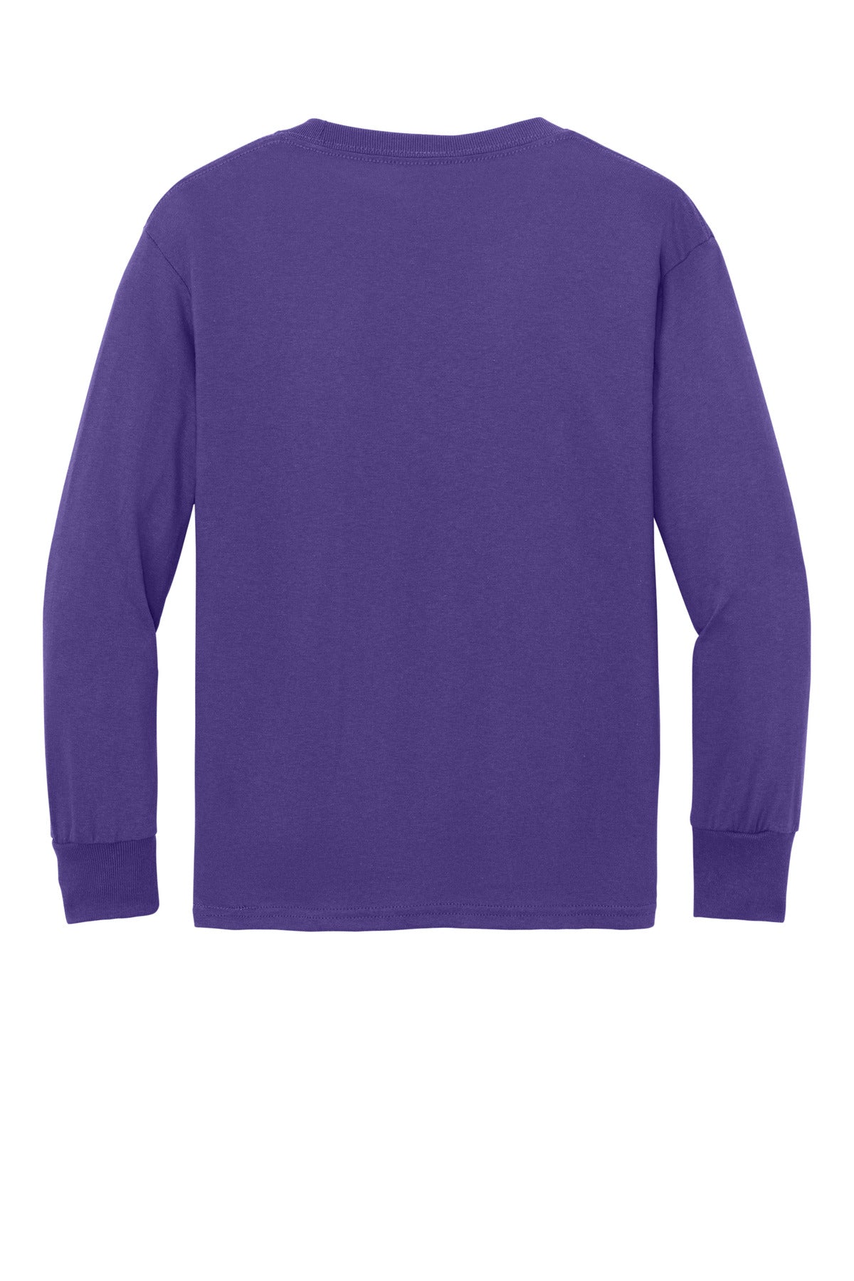 Rear View of Purple Port & Co Youth Long Sleeve Core Cotton Tee. PC54YLS plain