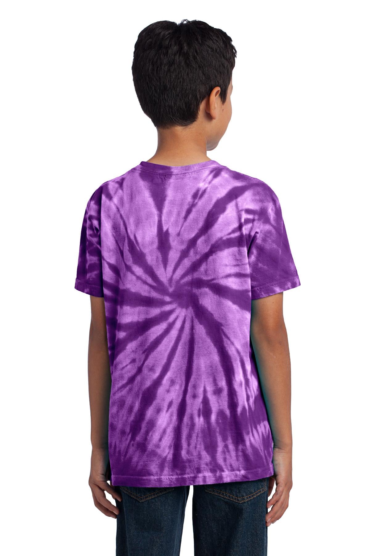 Rear View of Purple Port & Co Youth Tie-Dye Tee. PC147Y plain