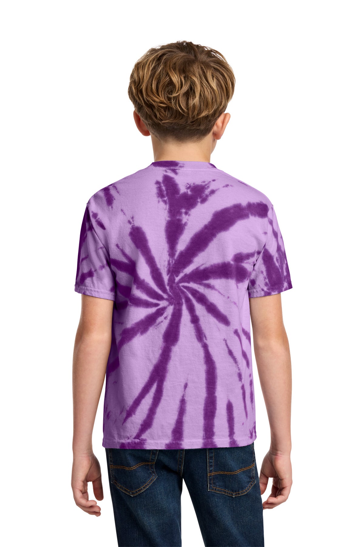 Rear View of Purple Port & Co Youth Tie-Dye Tee. PC147Y plain