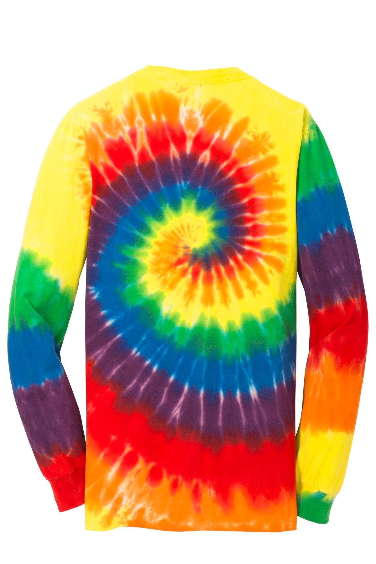 Rear View of Rainbow Port & Co Tie-Dye Long Sleeve Tee. PC147LS