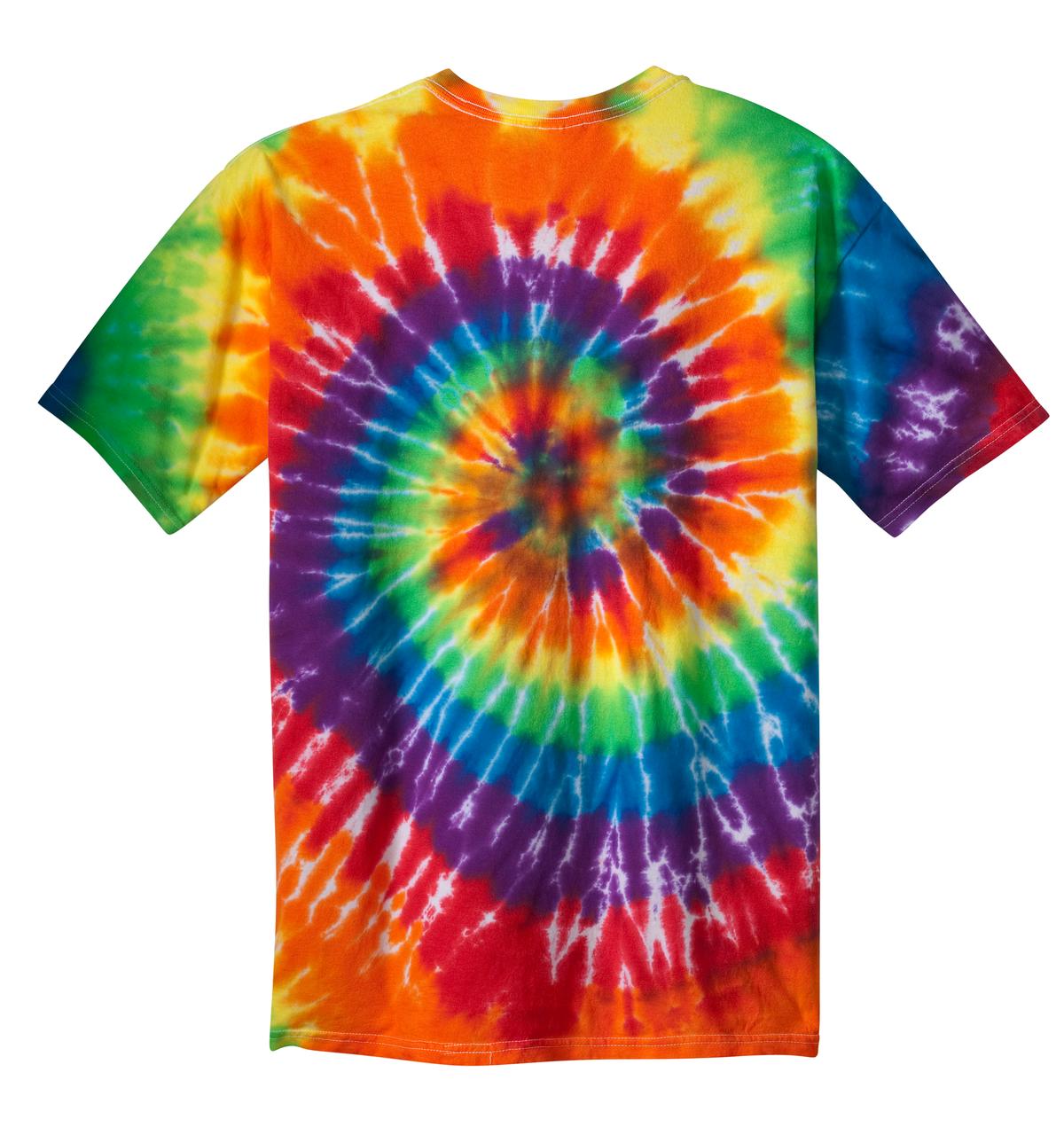 Rear View of Rainbow Port & Co Youth Tie-Dye Tee. PC147Y plain