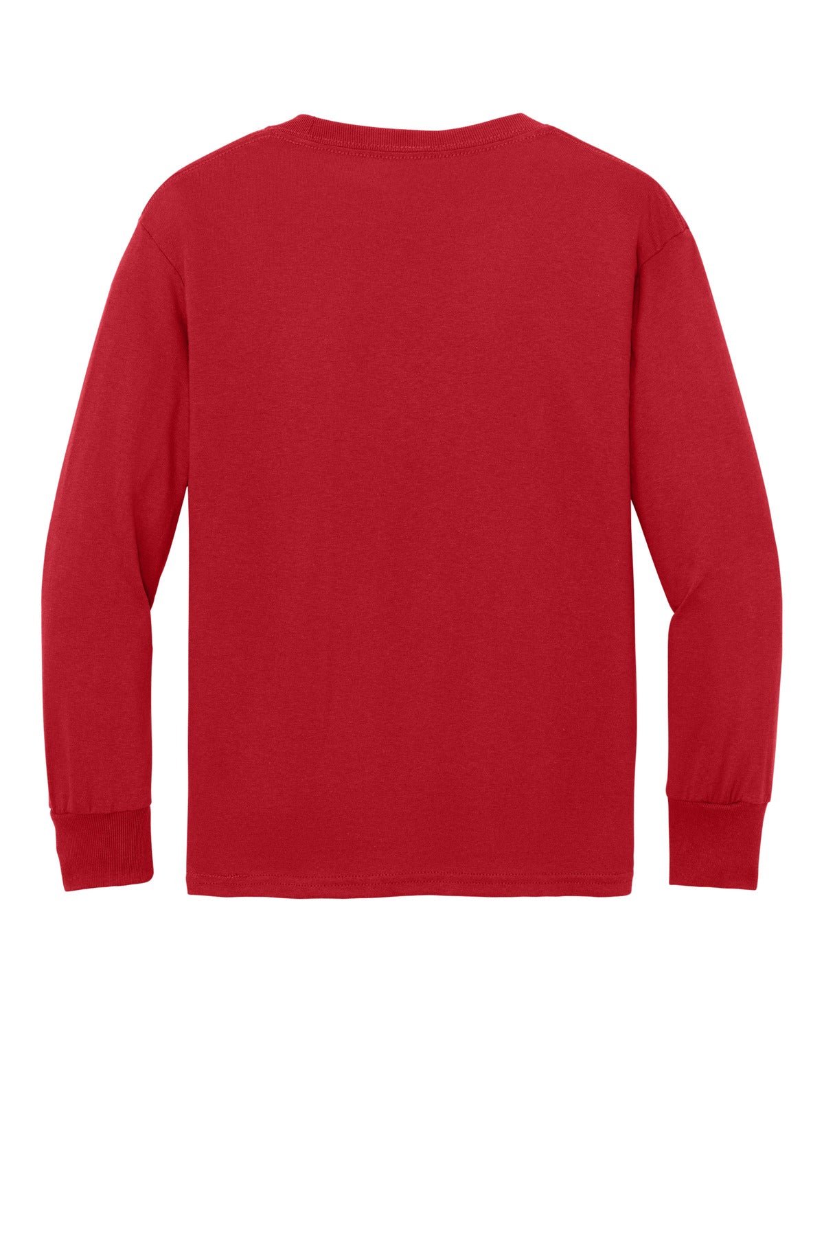 Rear View of Red Port & Co Youth Long Sleeve Core Cotton Tee. PC54YLS plain